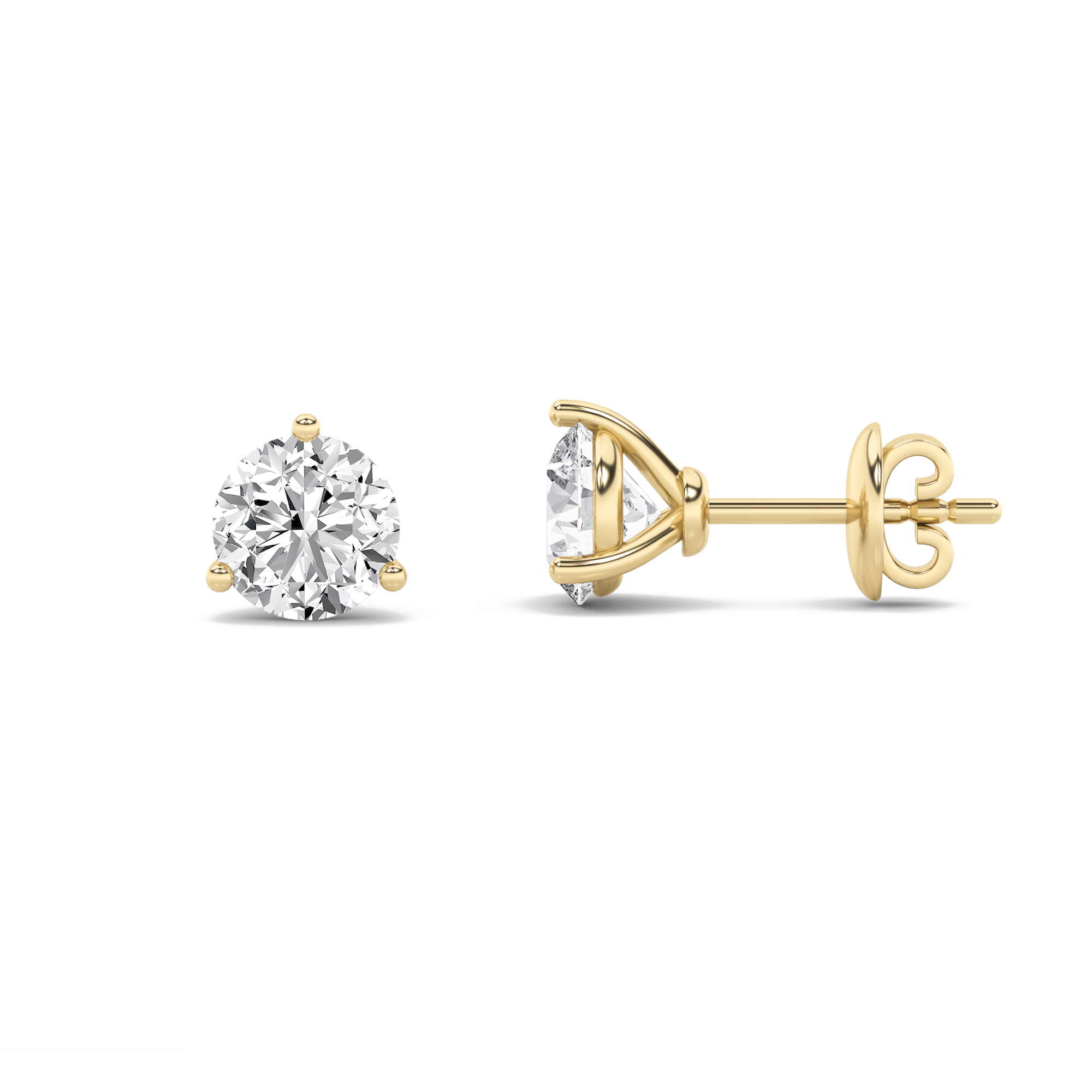0.75Cttw Round Shaped Lab Grown Diamond (G/VS) Three Prong Martini Stud Earrings in 14K Gold