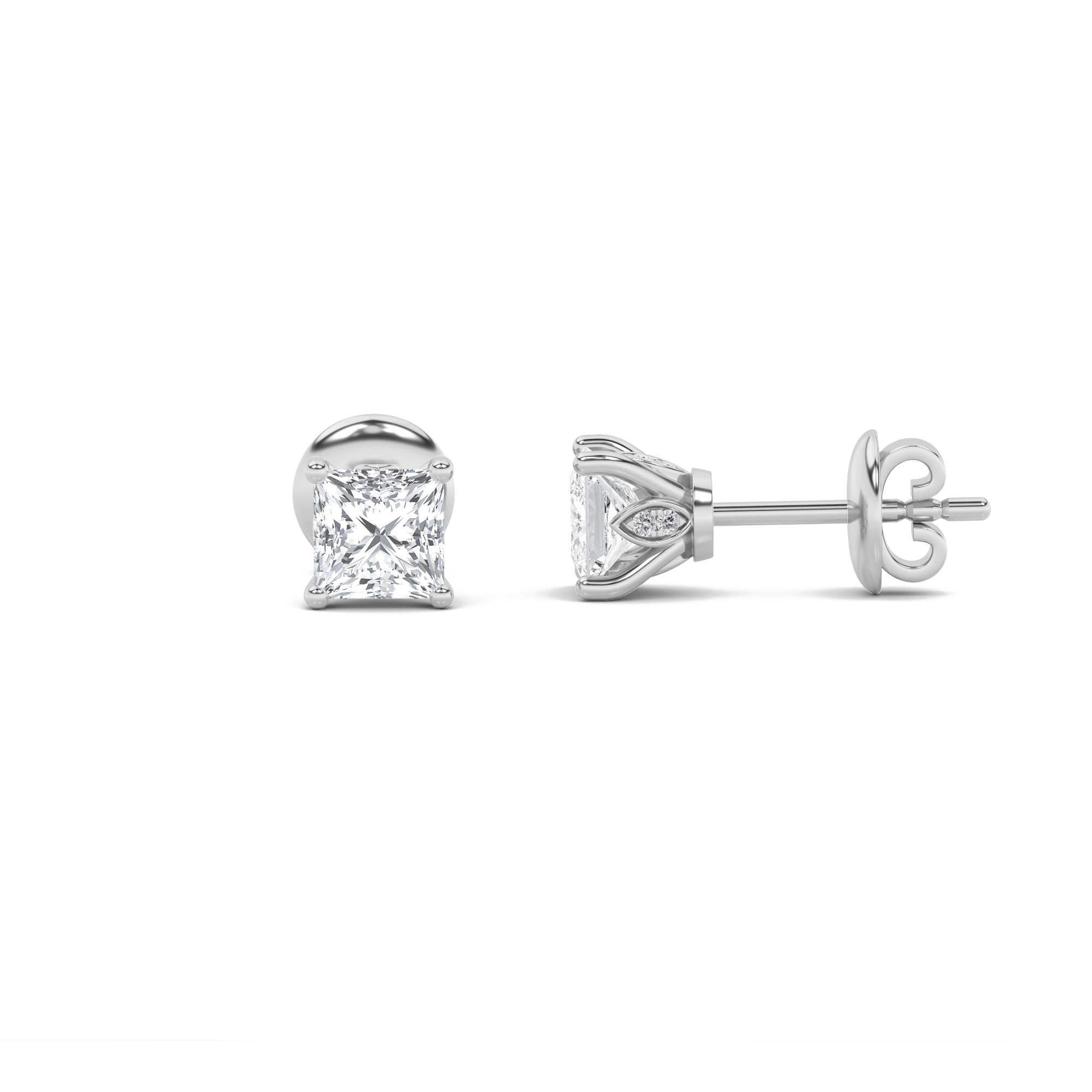 1.00 CT Princess Diamond Earring in 14K White Gold