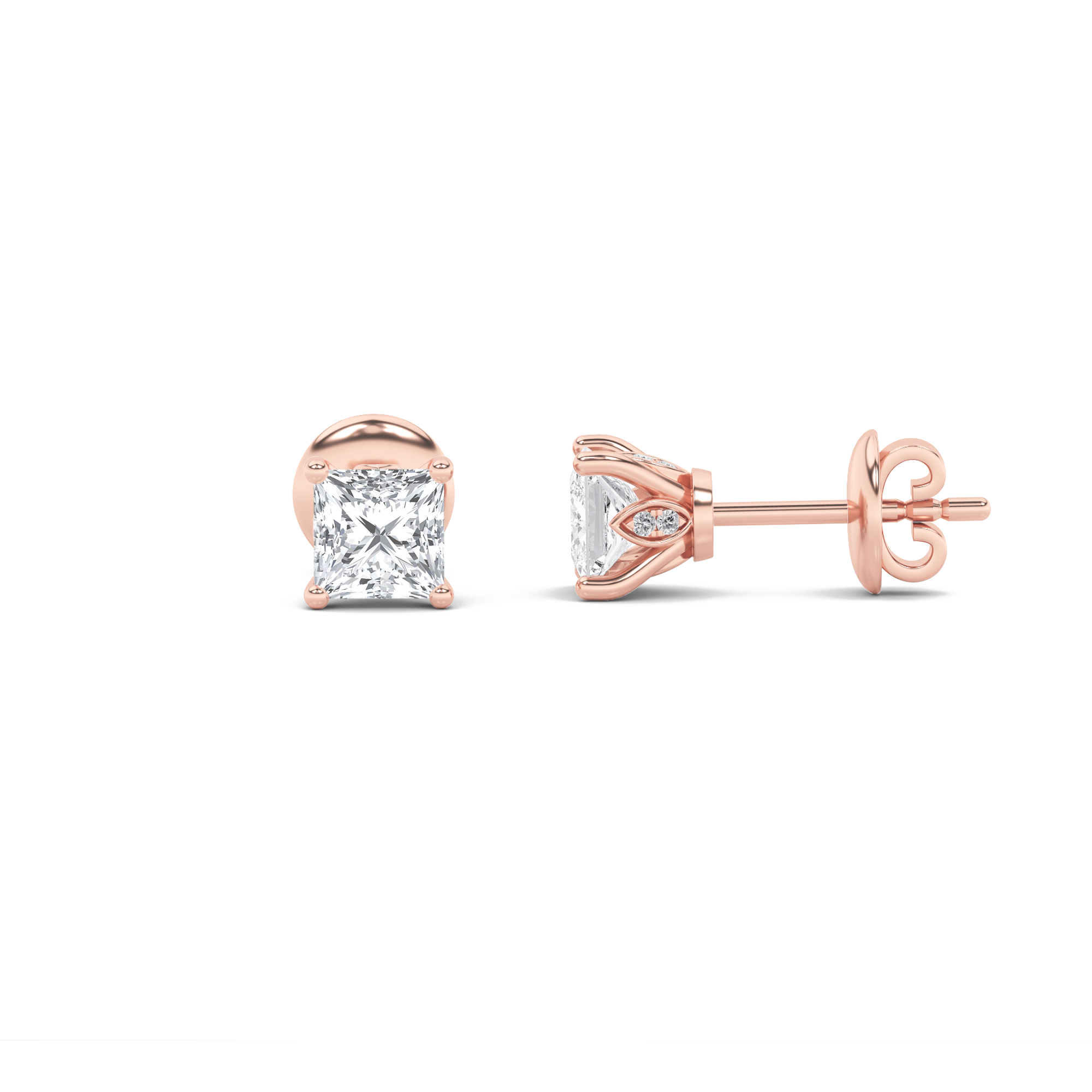 3.00 CT Princess Diamond Earring in 14K Rose Gold