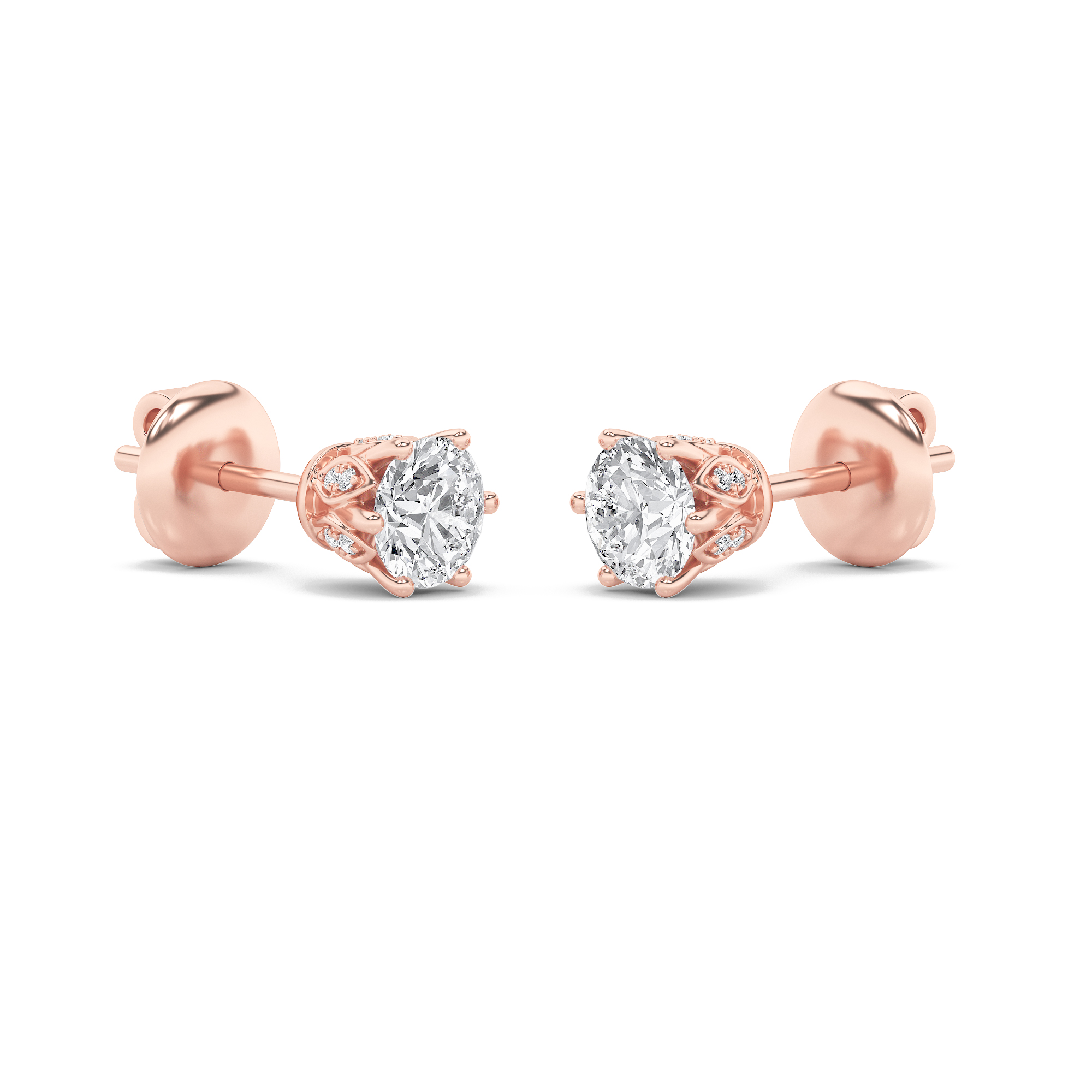 Tulip Head Stud Earrings  with Round Shaped Lab Grown Diamond (F/VS) in 14K Gold view 3