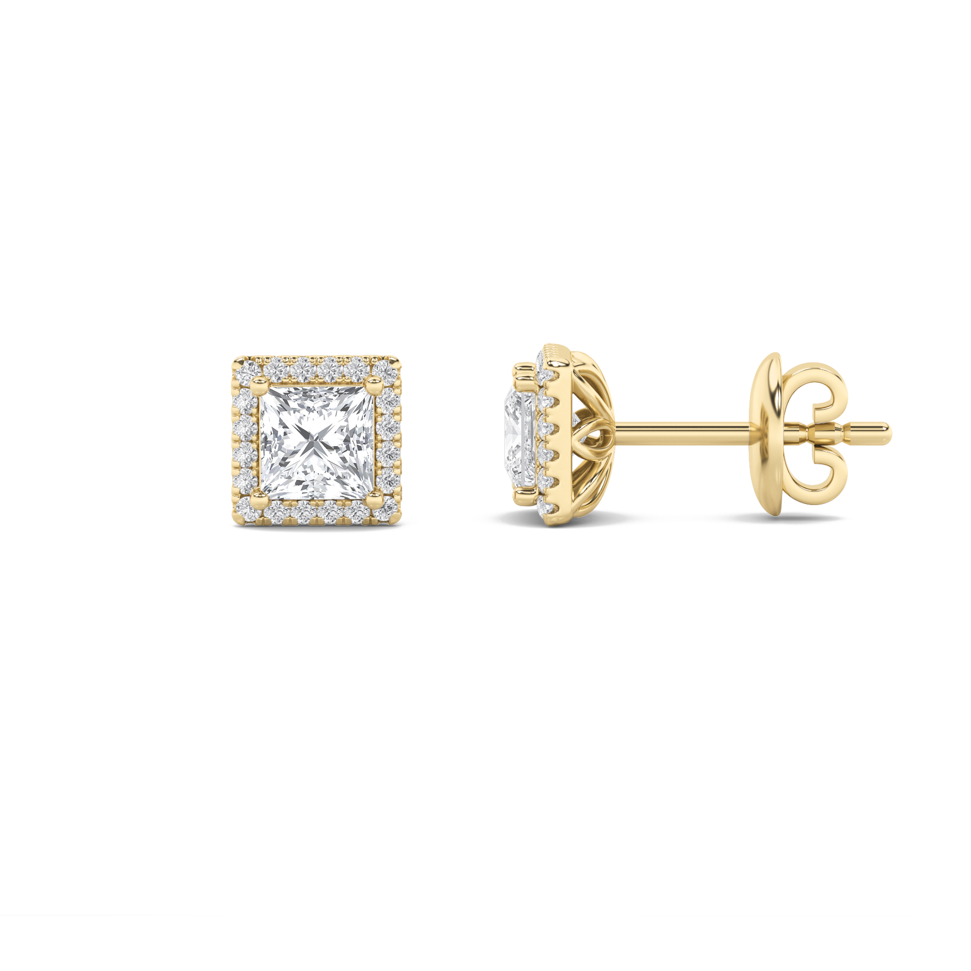 2.00 CT Princess Diamond Earring in 14K Yellow Gold
