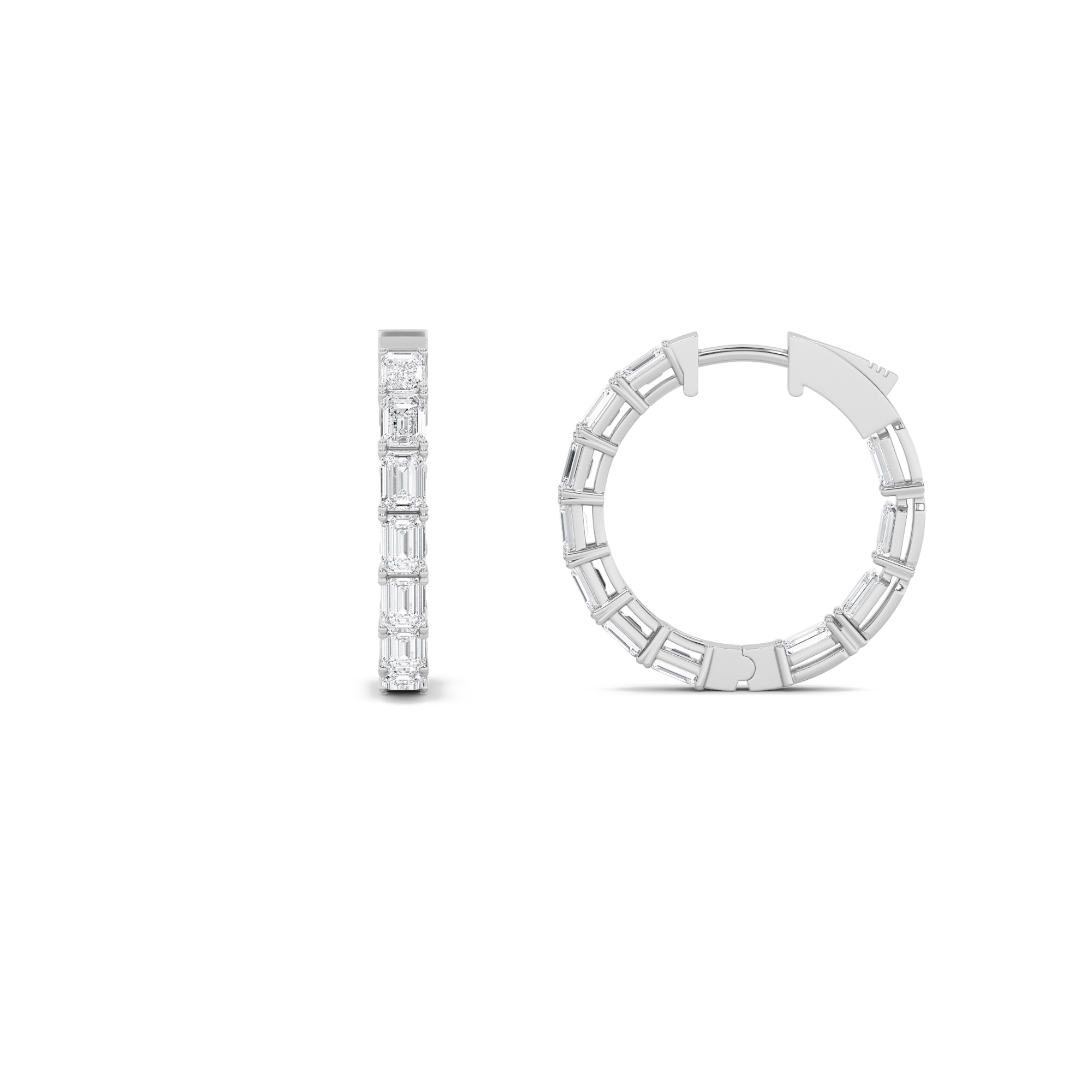 3.5Cttw Emerald Shaped Lab Grown Diamond (F/VS) Inside Out Hoop Earrings in 14K Gold