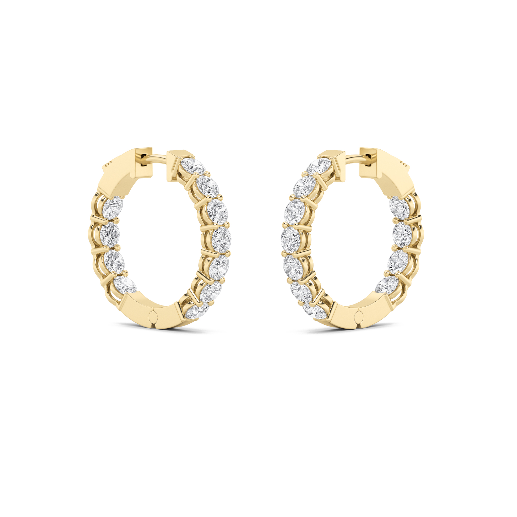 Inside Out Hoop Earrings  with Round Shaped Lab Grown Diamond (F/VS) in 14K Gold view 3