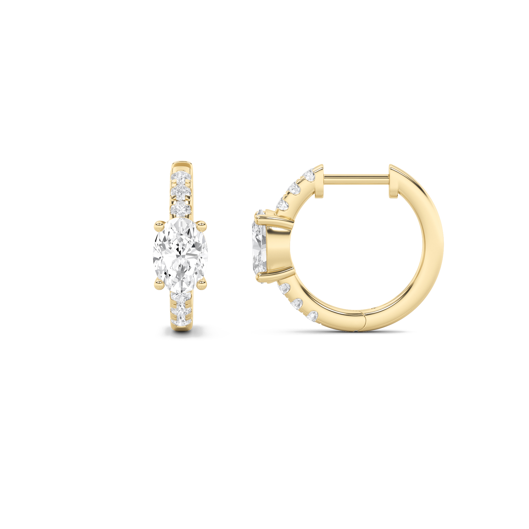 1.5Cttw Oval Shaped Lab Grown Diamond (F/VS) Solitare Accent Huggie Earrings in 14K Gold