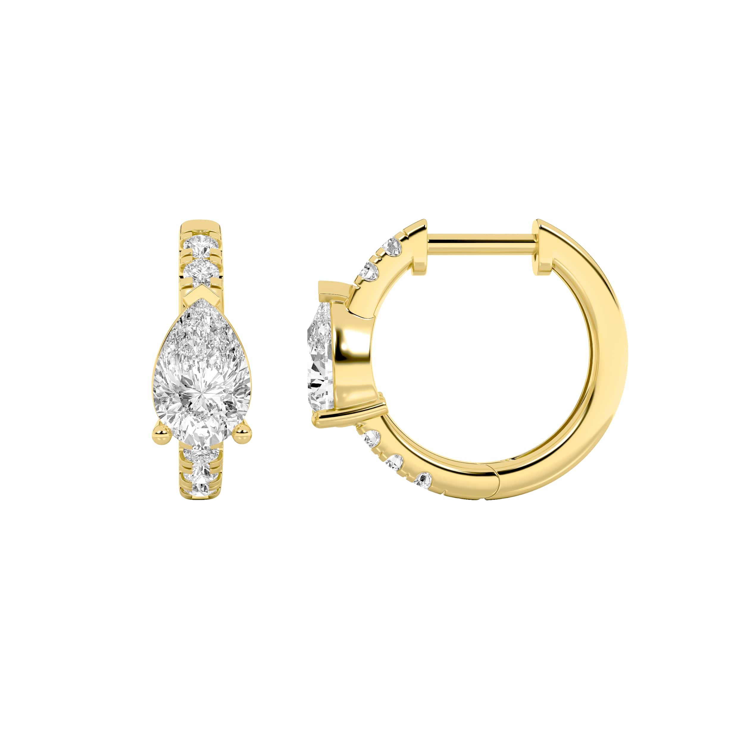 1.5Cttw Pear Shaped Lab Grown Diamond (G/VS) Solitare Accent Huggie Earrings in 14K Gold