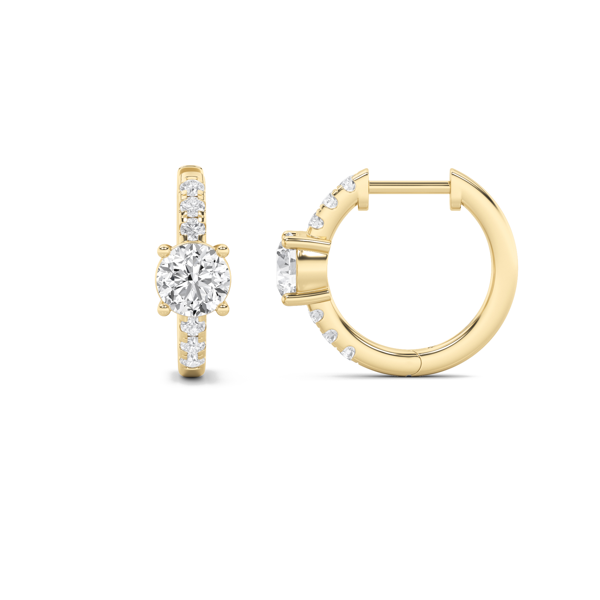 1.5Cttw Round Shaped Lab Grown Diamond (G/VS) Solitare Accent Huggie Earrings in 14K Gold