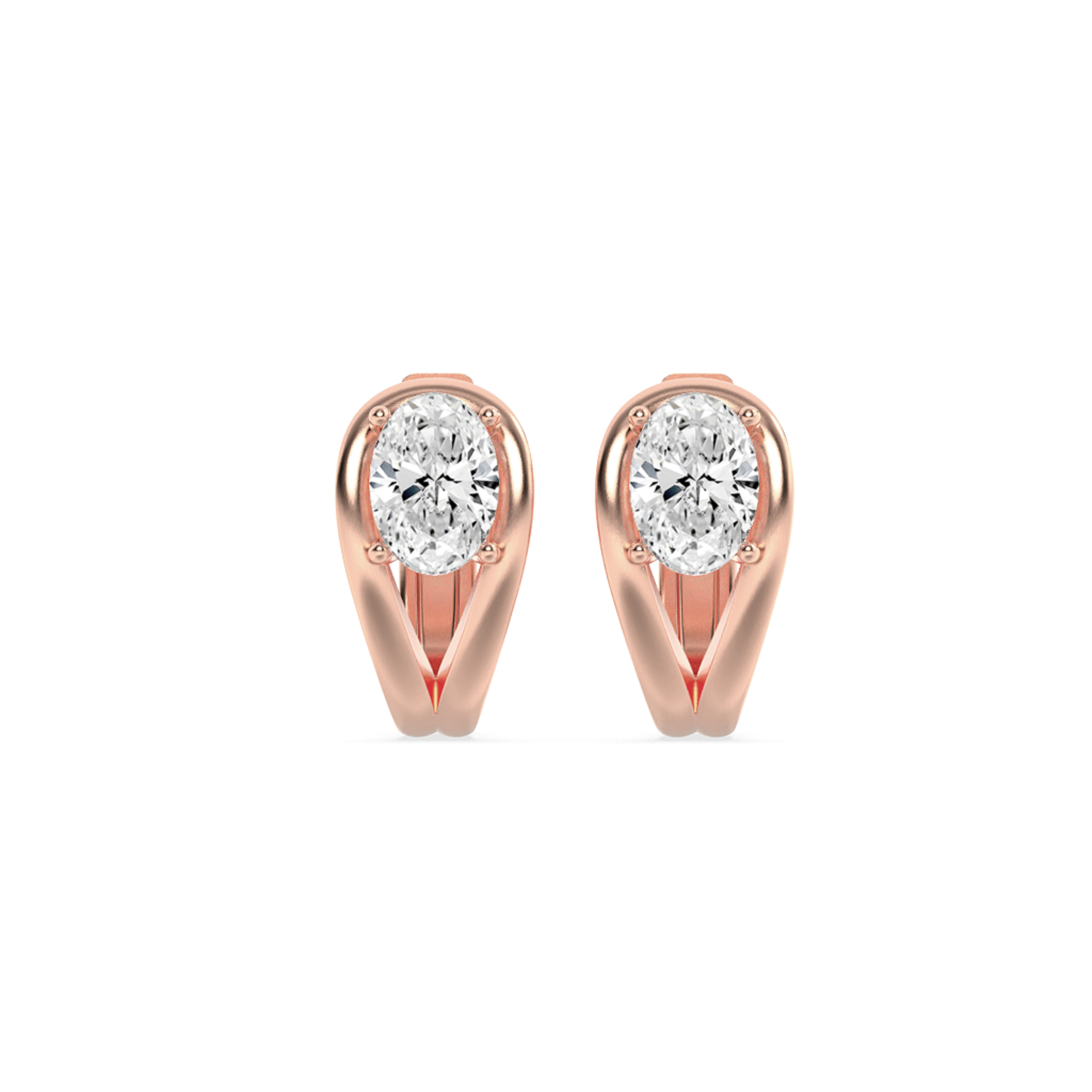 Fashion Earrings  with Oval Shaped Lab Grown Diamond (F/VS) in 14K Gold view 4
