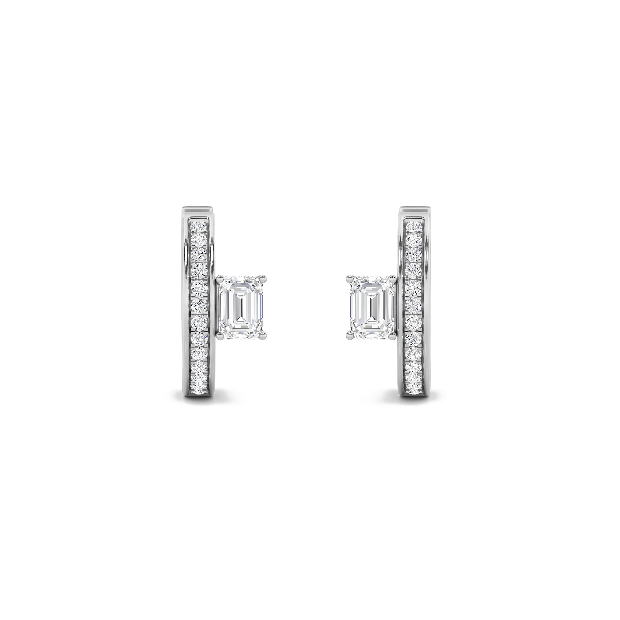 Accented Huggie Earrings  with Emerald Shaped Lab Grown Diamond (F/VS) in 14K Gold view 4