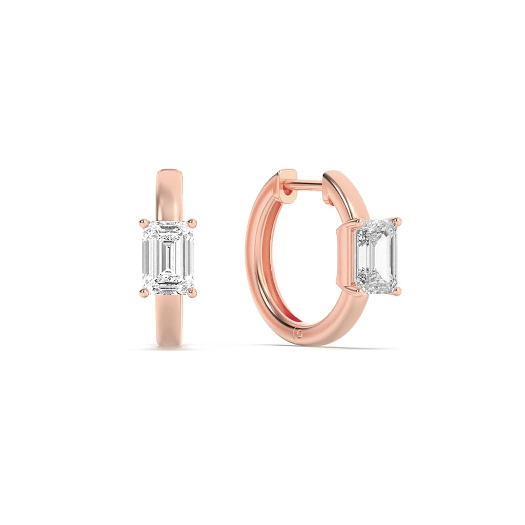 1.5Cttw Emerald Shaped Lab Grown Diamond (F/VS) Solitaire Huggie Earrings in 14K Gold