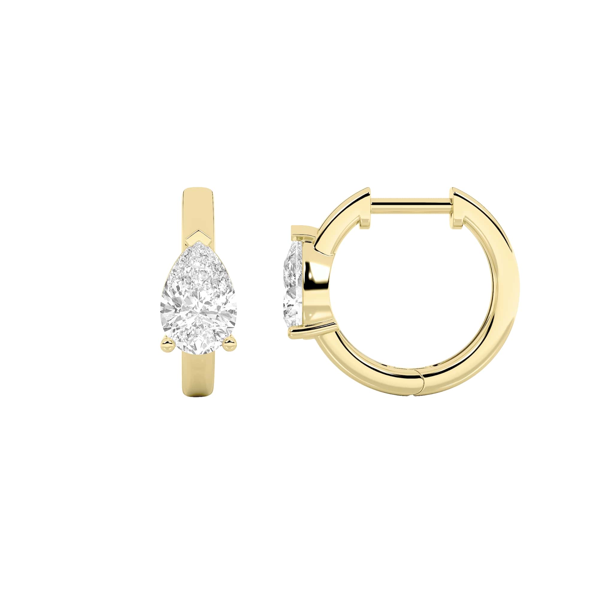 1.5Cttw Pear Shaped Lab Grown Diamond (G/VS) Solitaire Huggie Earrings in 14K Gold