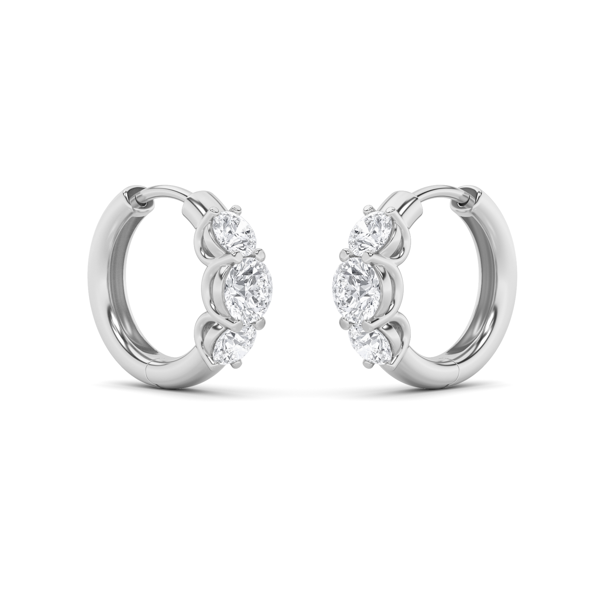 Three Stone Round Hoop  Earring view 3