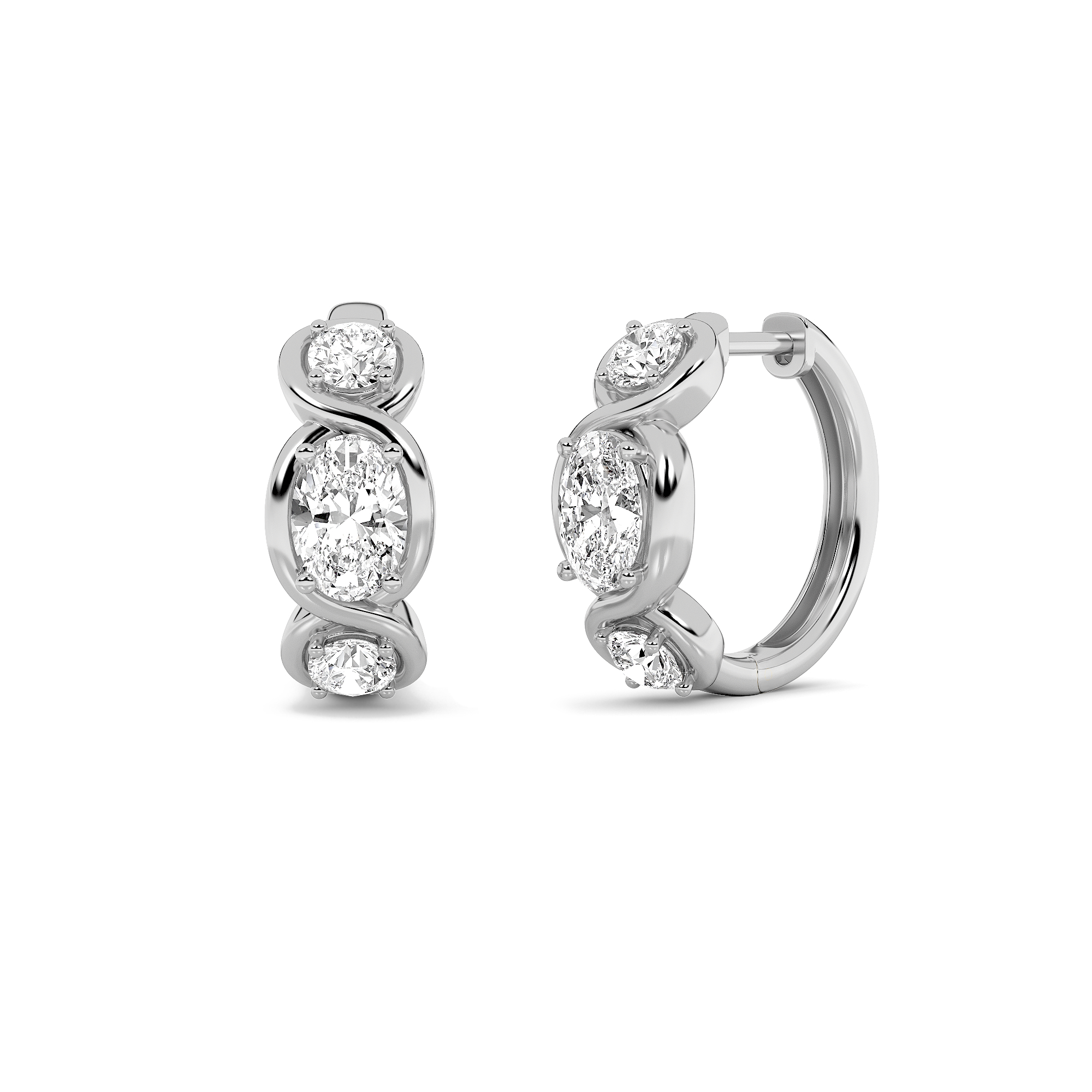 Three Stone Oval Hoop  Earring view 3