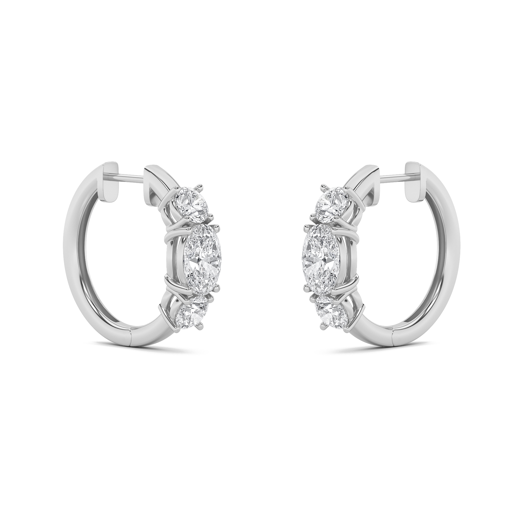 Three Stone Oval Hoop  Earring view 2