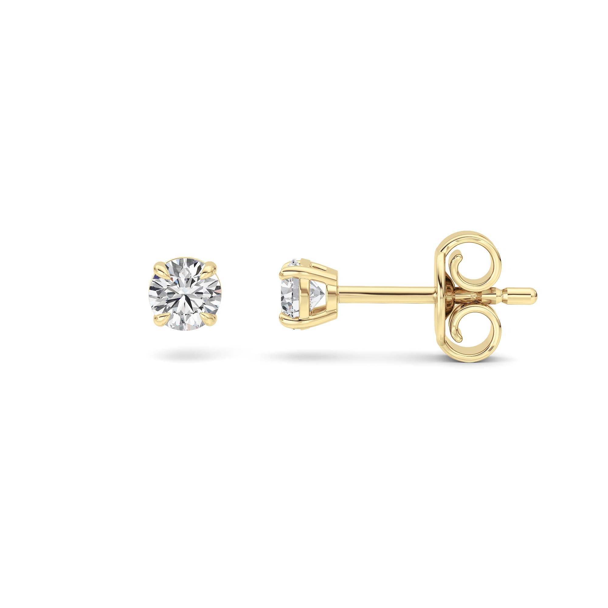 Round  Lab Grown Diamond Solitaire stud Earrings in  14K Gold over sterling Silver