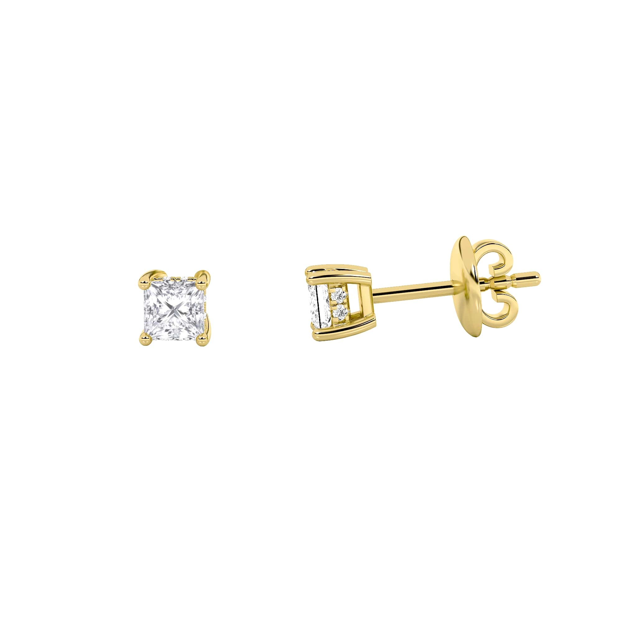 2.00 CT Princess Diamond Earring in 14K Yellow Gold
