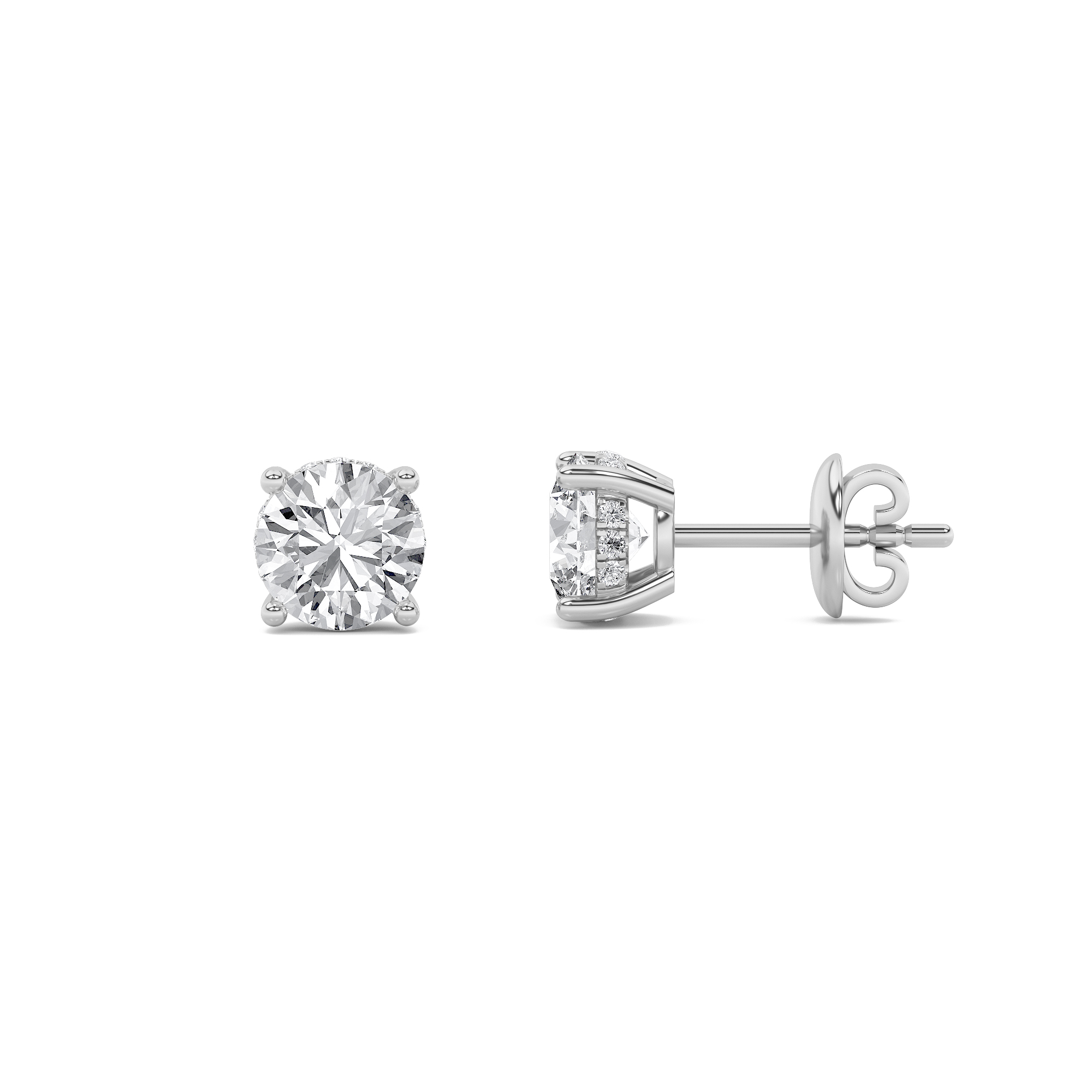 2Cttw Round Shaped Lab Grown Diamond (G/VS) Hidden Halo Stud Earrings in 14K Gold