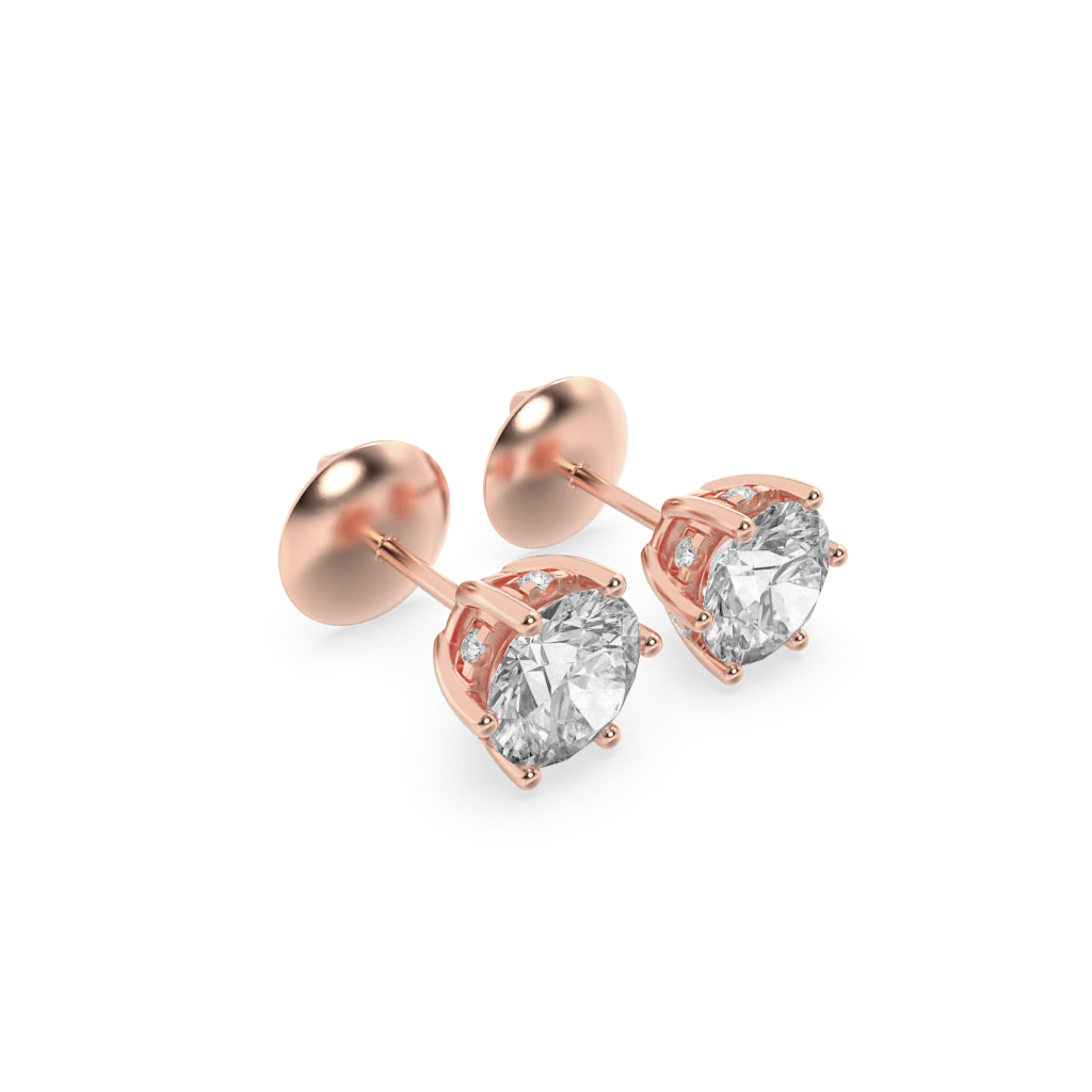 Hidden Halo Stud Earrings  with Round Shaped Lab Grown Diamond (F/VS) in 14K Gold view 3