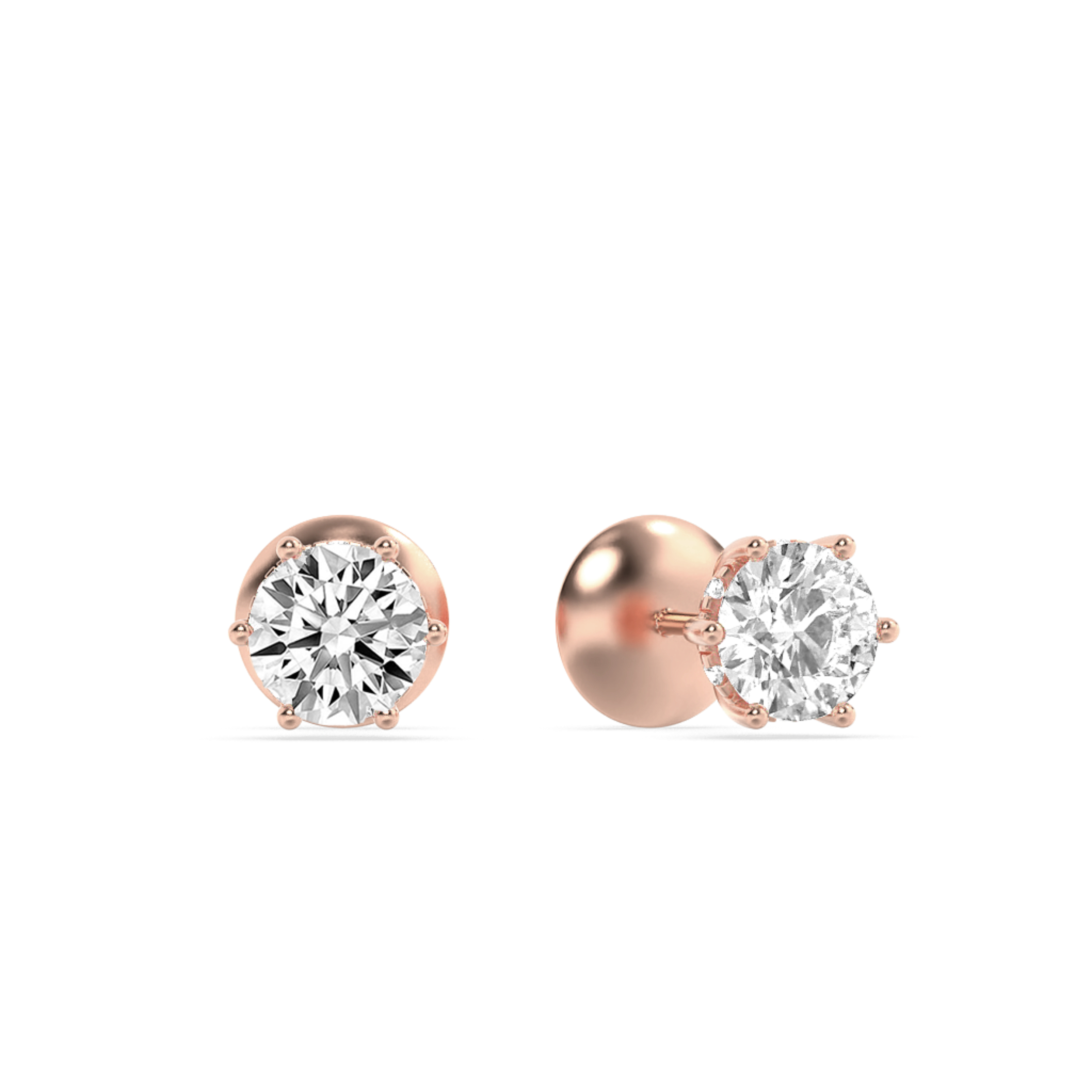 Hidden Halo Stud Earrings  with Round Shaped Lab Grown Diamond (F/VS) in 14K Gold view 5