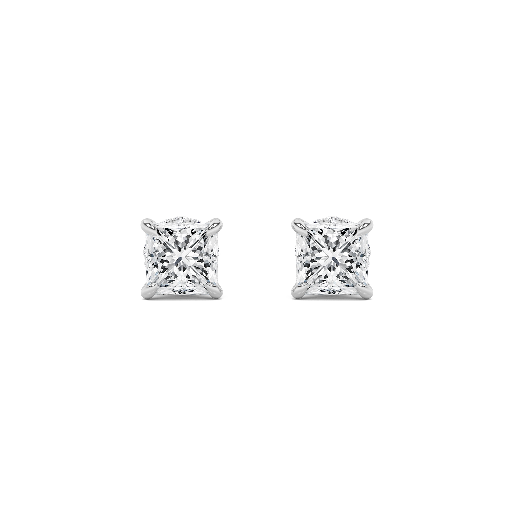 Hidden Halo Stud Earrings  with Princess Shaped Lab Grown Diamond (F/VS) in 14K Gold view 4