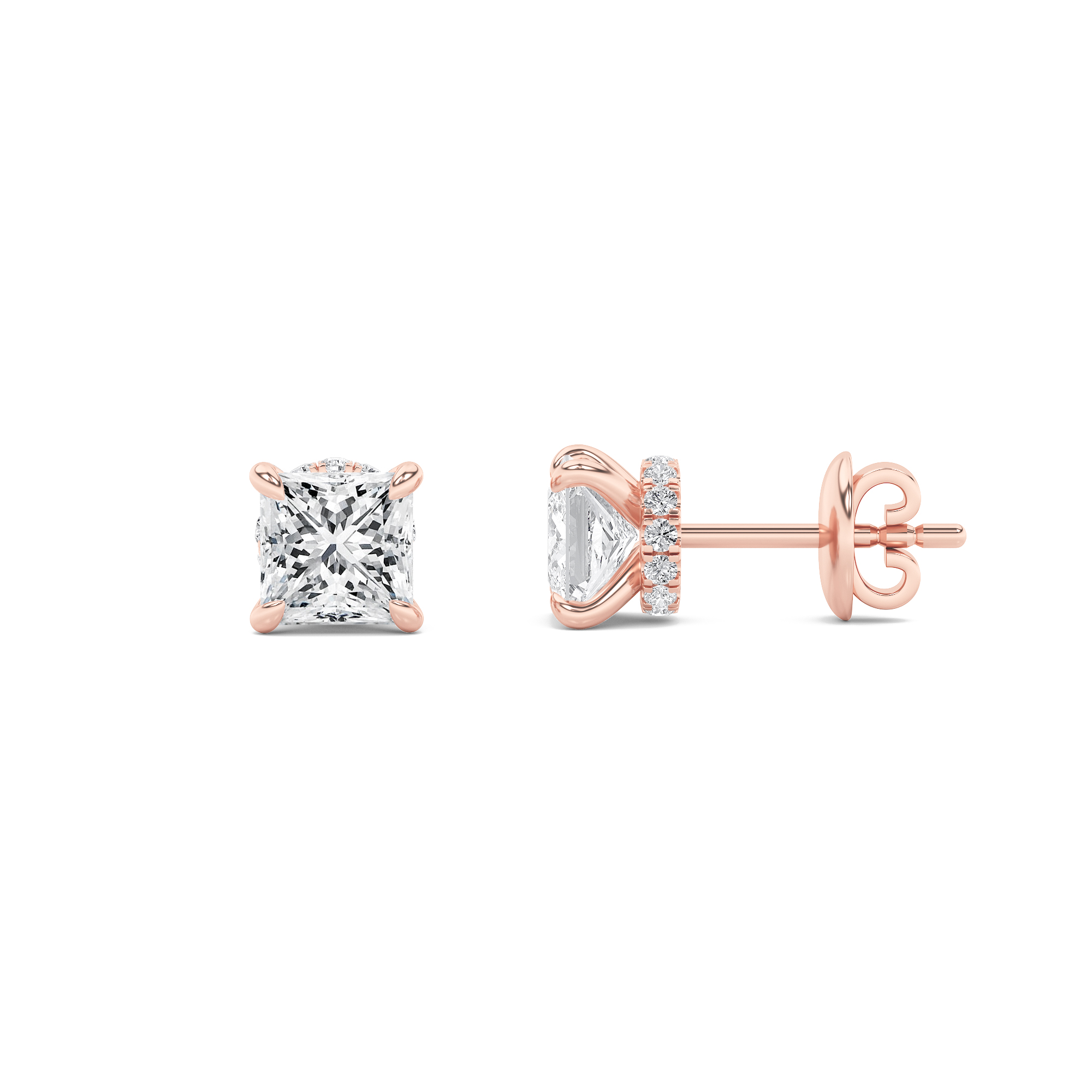 3.00 CT Princess Diamond Earring in 14K Rose Gold