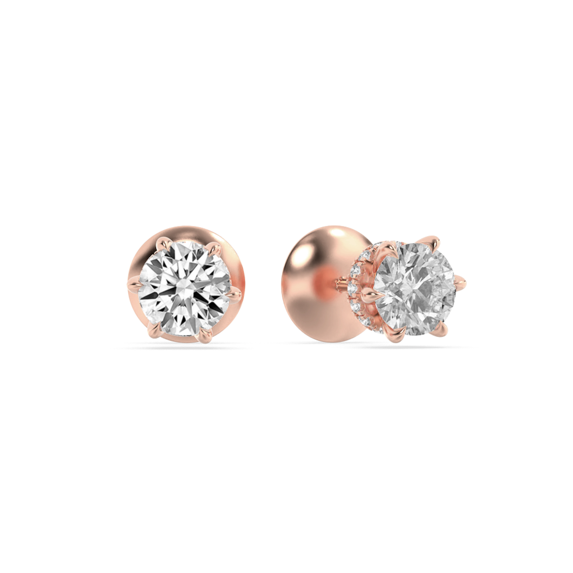 Hidden Halo Stud Earrings  with Round Shaped Lab Grown Diamond (F/VS) in 14K Gold view 3