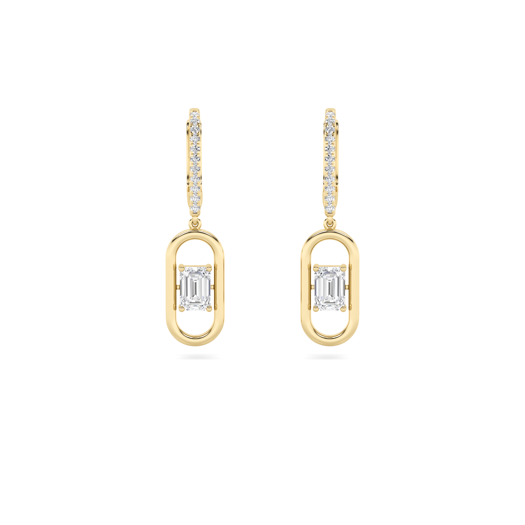 Paperclip Dangle Earrings  with Emerald Shaped Lab Grown Diamond (F/VS) in 14K Gold view 4