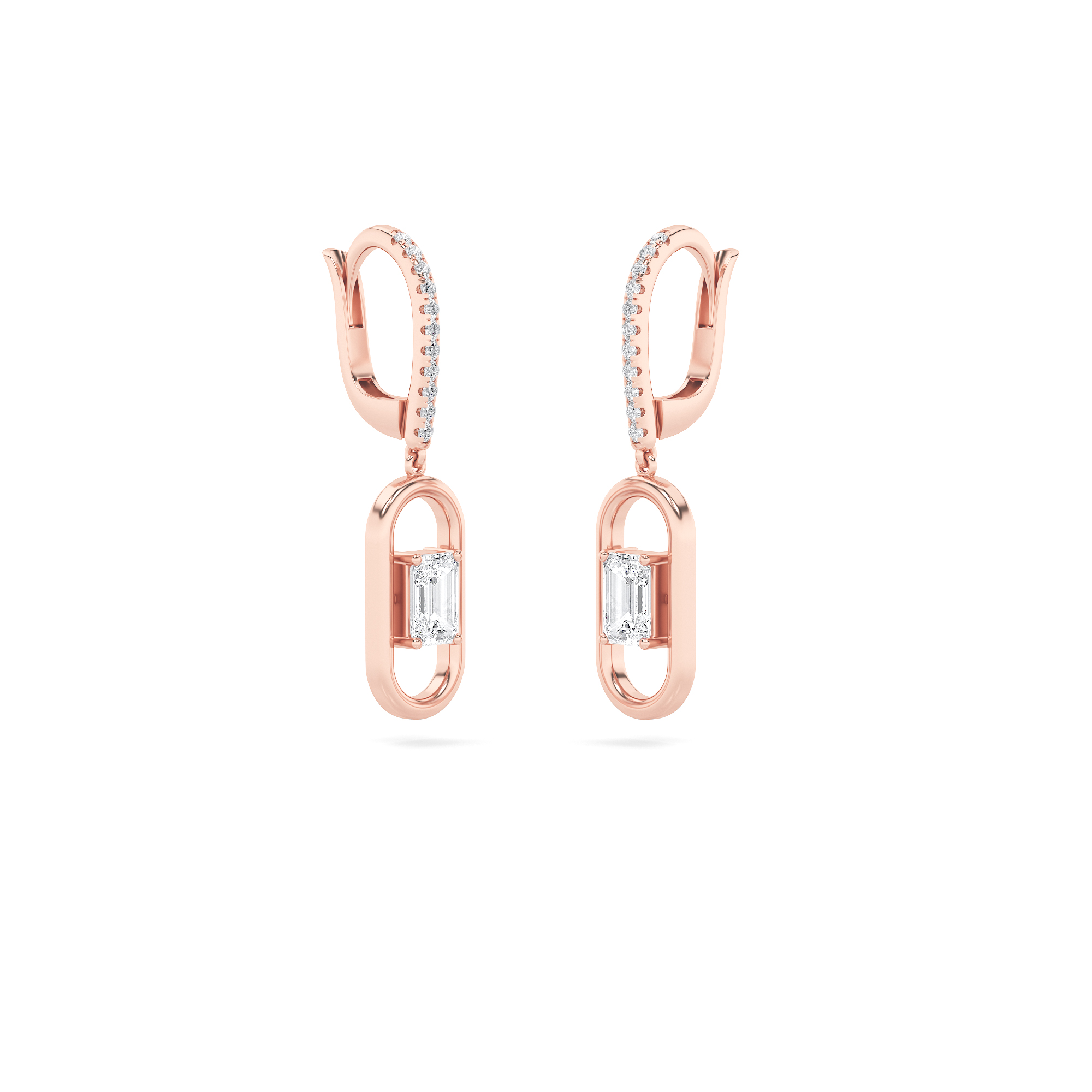 Paperclip Dangle Earrings  with Emerald Shaped Lab Grown Diamond (F/VS) in 14K Gold view 3