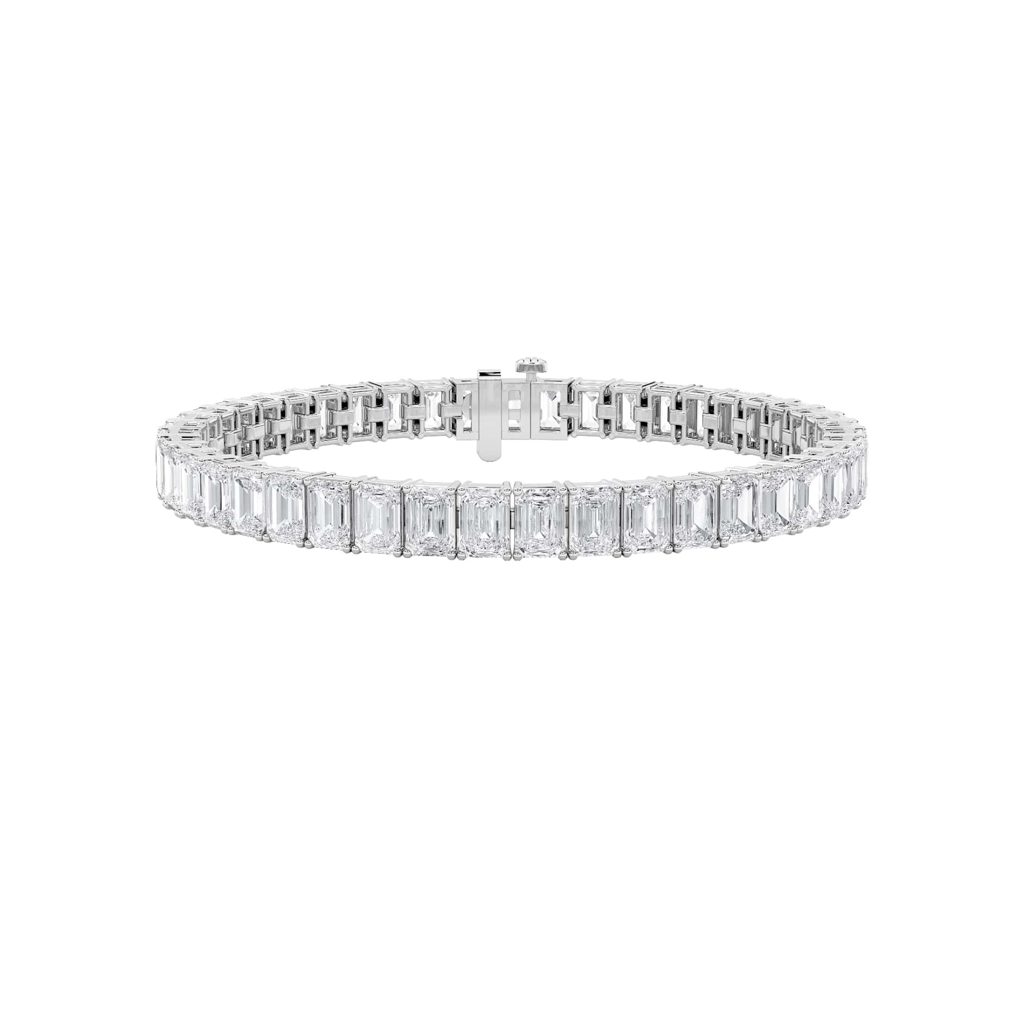 21.5Cttw Emerald Shaped Lab Grown Diamond (F/VS) East West Line Bracelet in 14K Gold