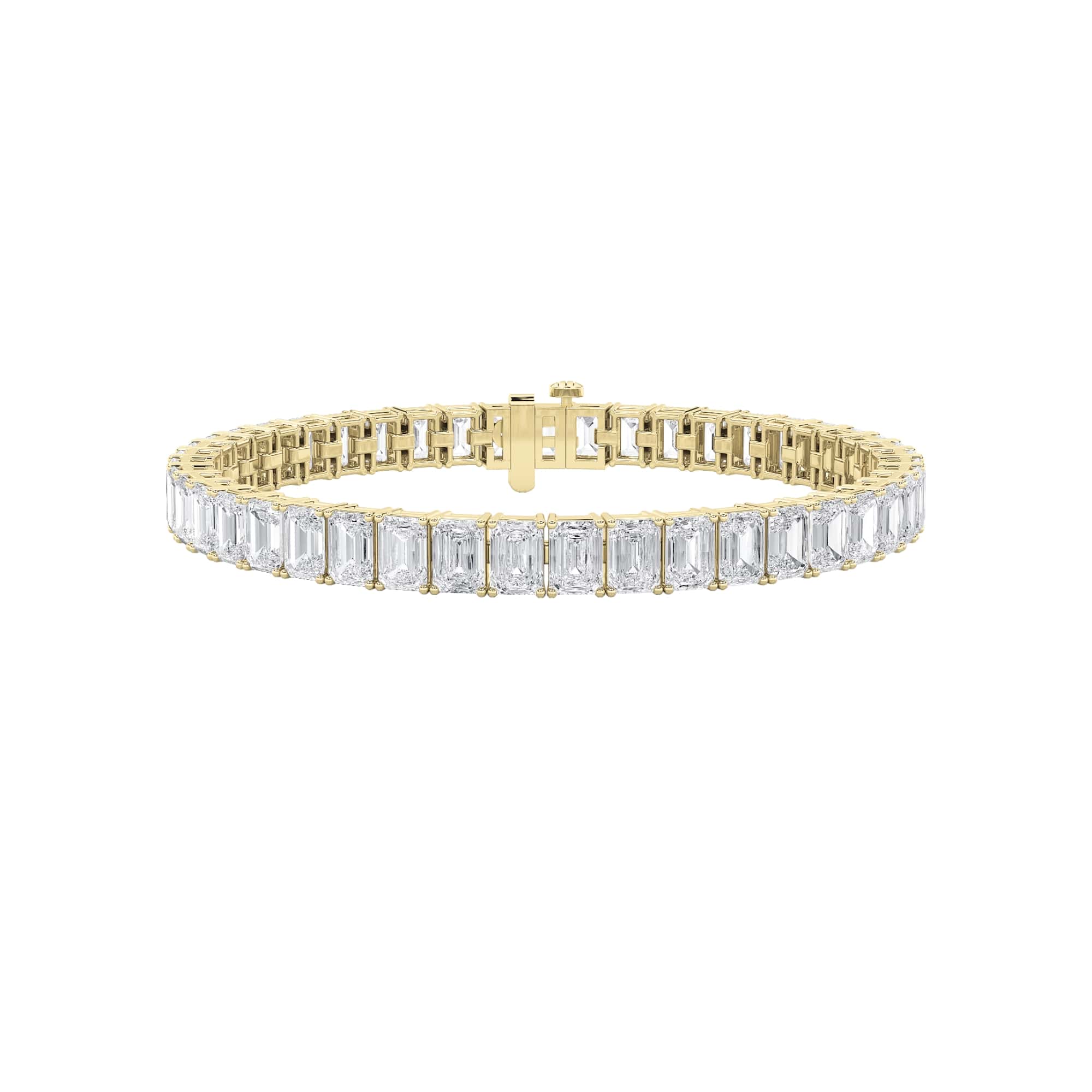 21.5Cttw Emerald Shaped Lab Grown Diamond (F/VS) East West Line Bracelet in 14K Gold