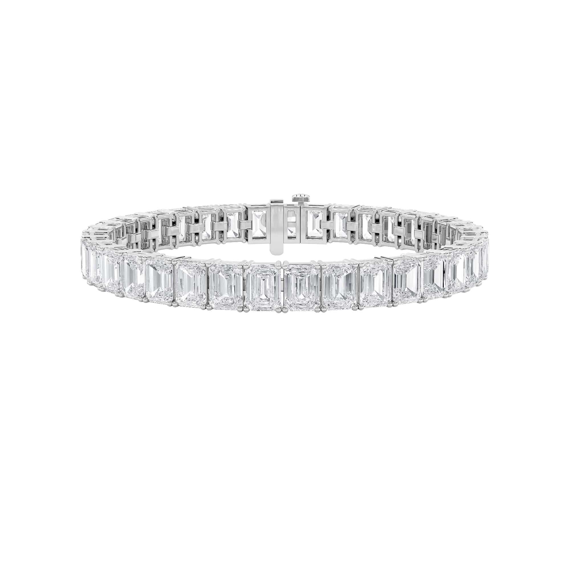 27Cttw Emerald Shaped Lab Grown Diamond (F/VS) East West Line Bracelet in 14K Gold