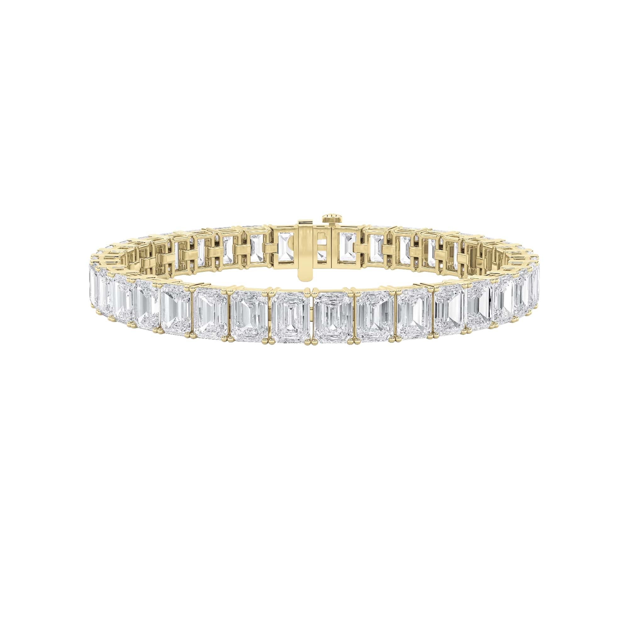 27Cttw Emerald Shaped Lab Grown Diamond (F/VS) East West Line Bracelet in 14K Gold