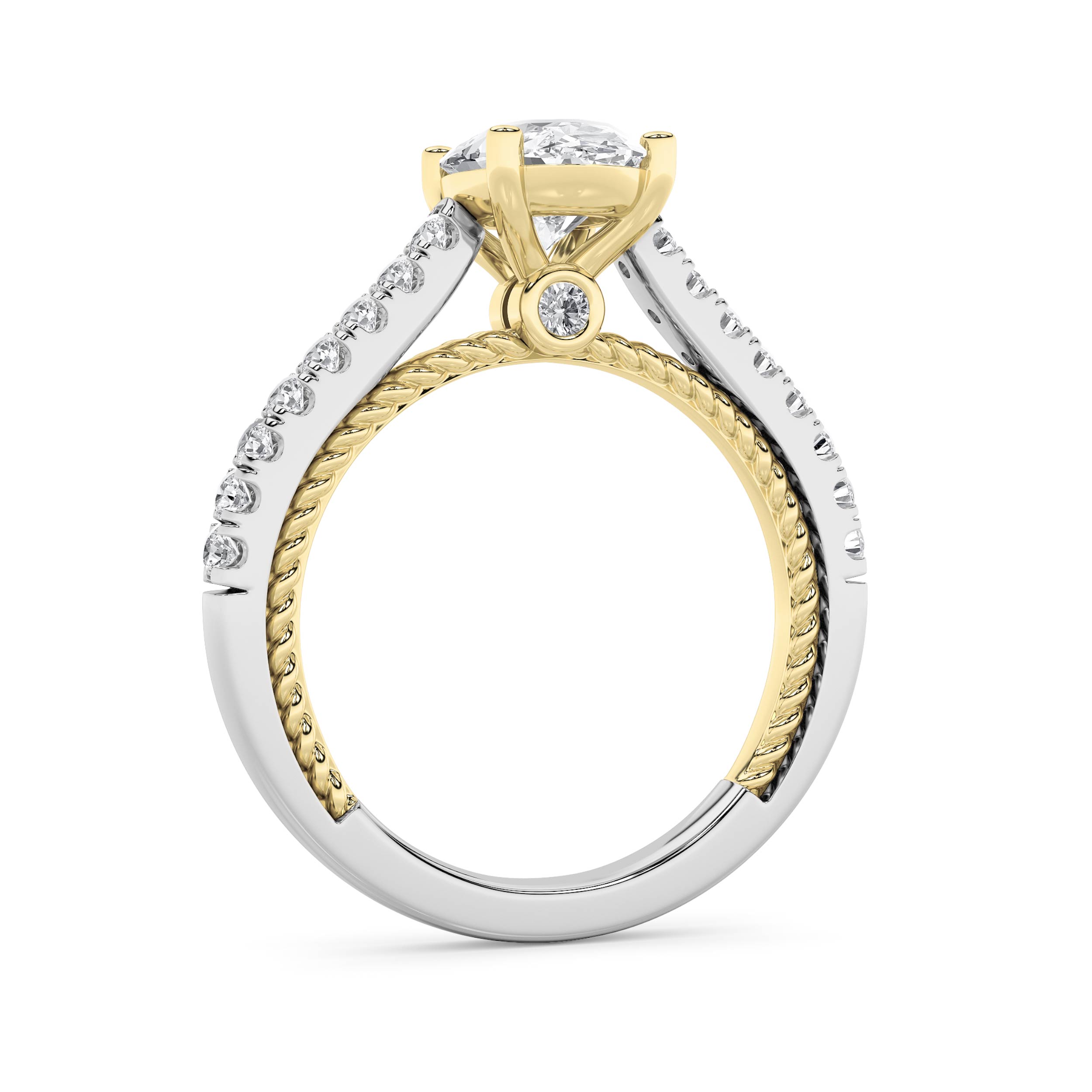 Two Tone Accented Rope Design Engagement Ring  with Round Shaped Lab Grown Diamond (F/VS) in 14K Gold view 5