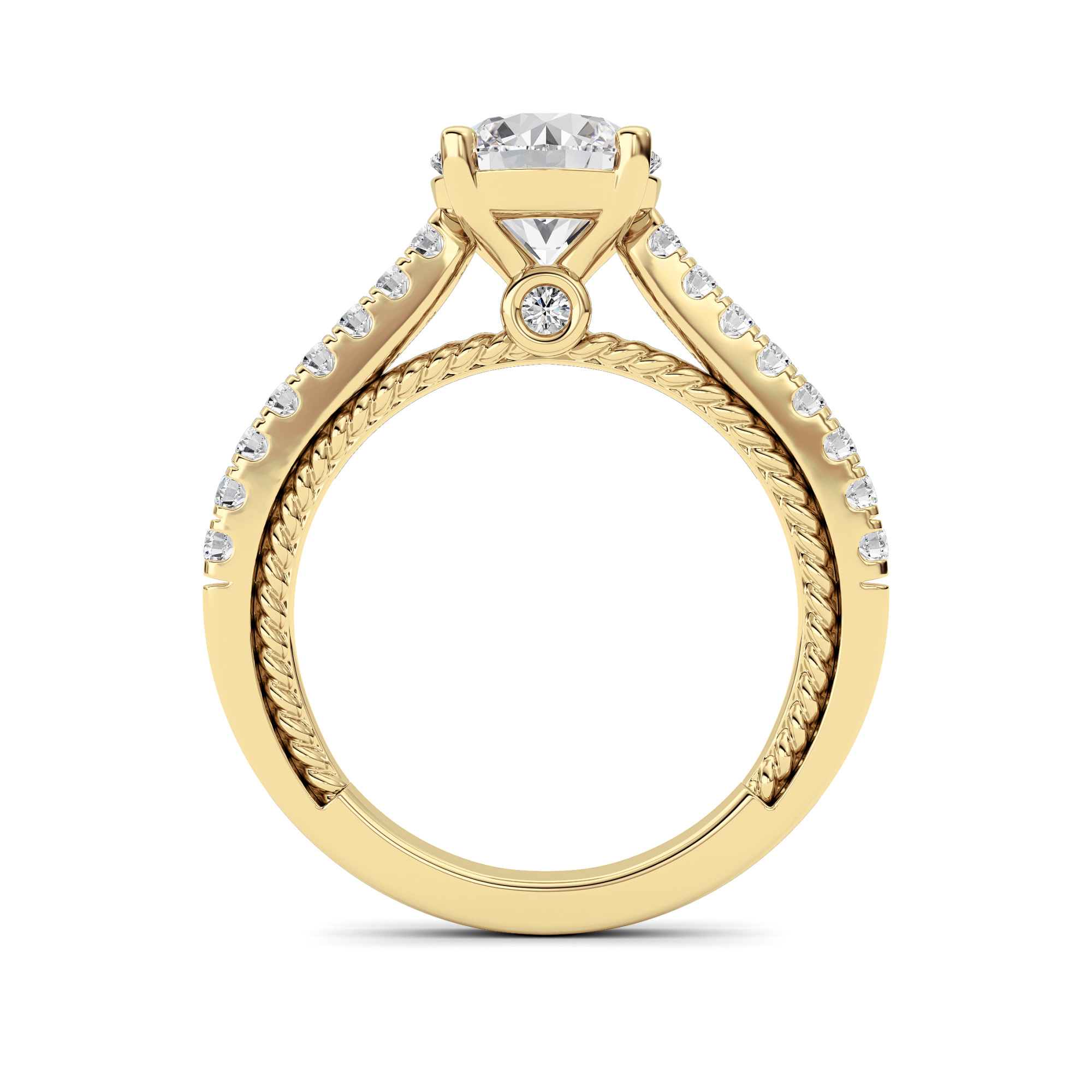 Two Tone Accented Rope Design Engagement Ring  with Round Shaped Lab Grown Diamond (F/VS) in 14K Gold view 3
