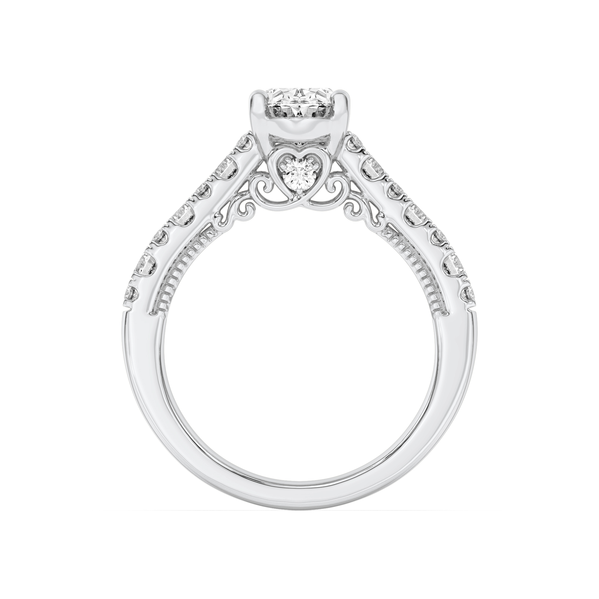 Accented Milgrain Engagement Ring  with Oval Shaped Lab Grown Diamond (F/VS) in 14K Gold view 4