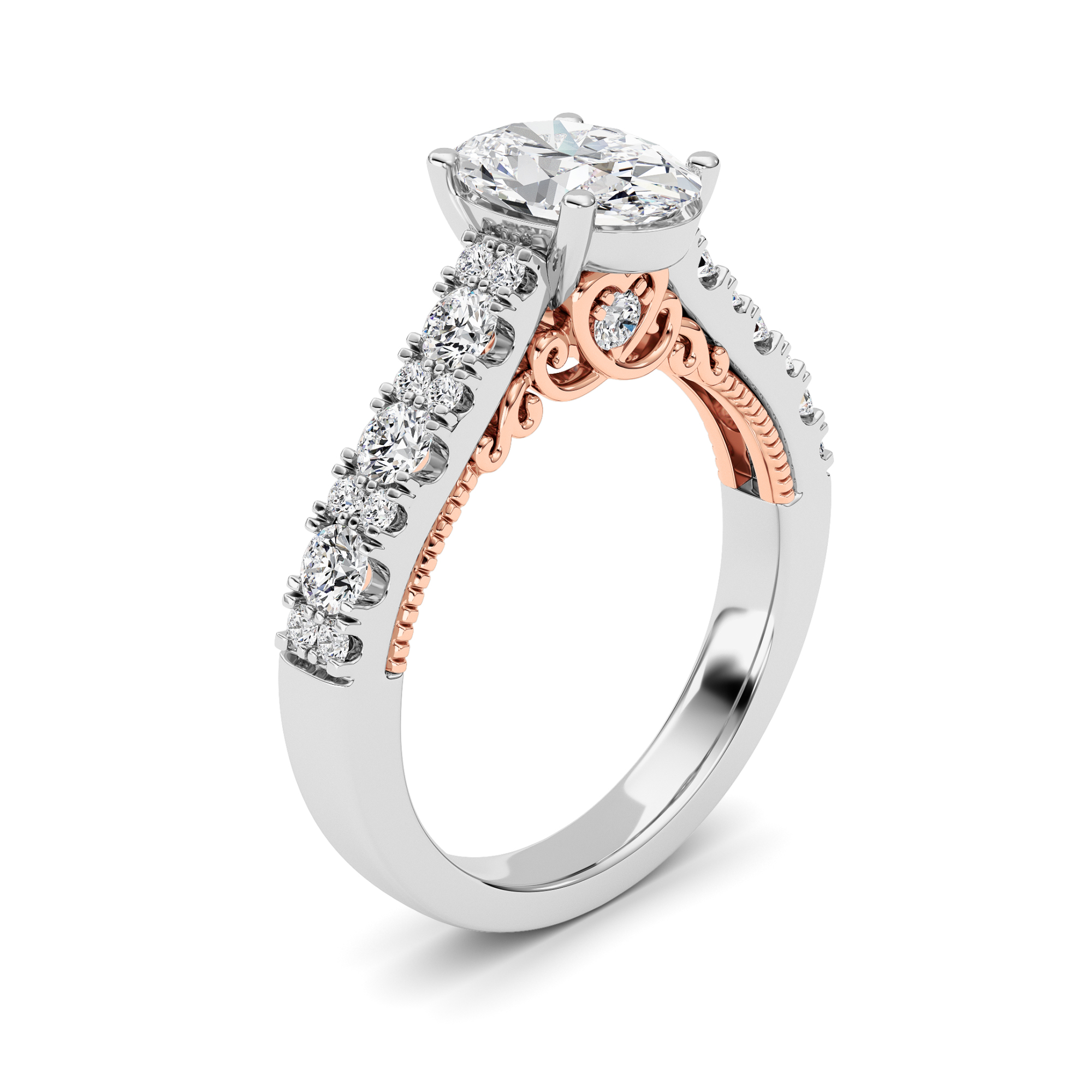 2.00 CT Oval Diamond Ring in 14K White Gold|14K Rose Gold