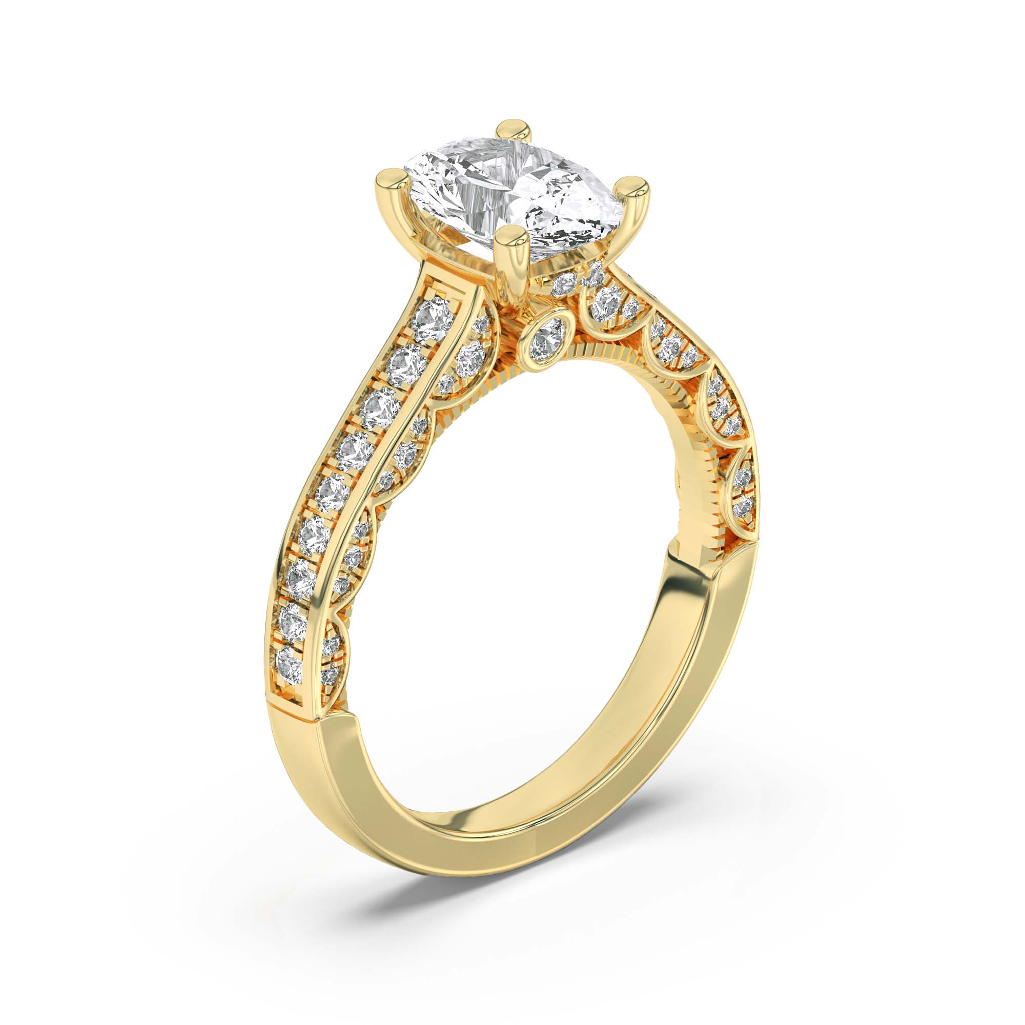 Accented Engagement Ring  with Oval Shaped Lab Grown Diamond (F/VS) in 14K Gold view 2