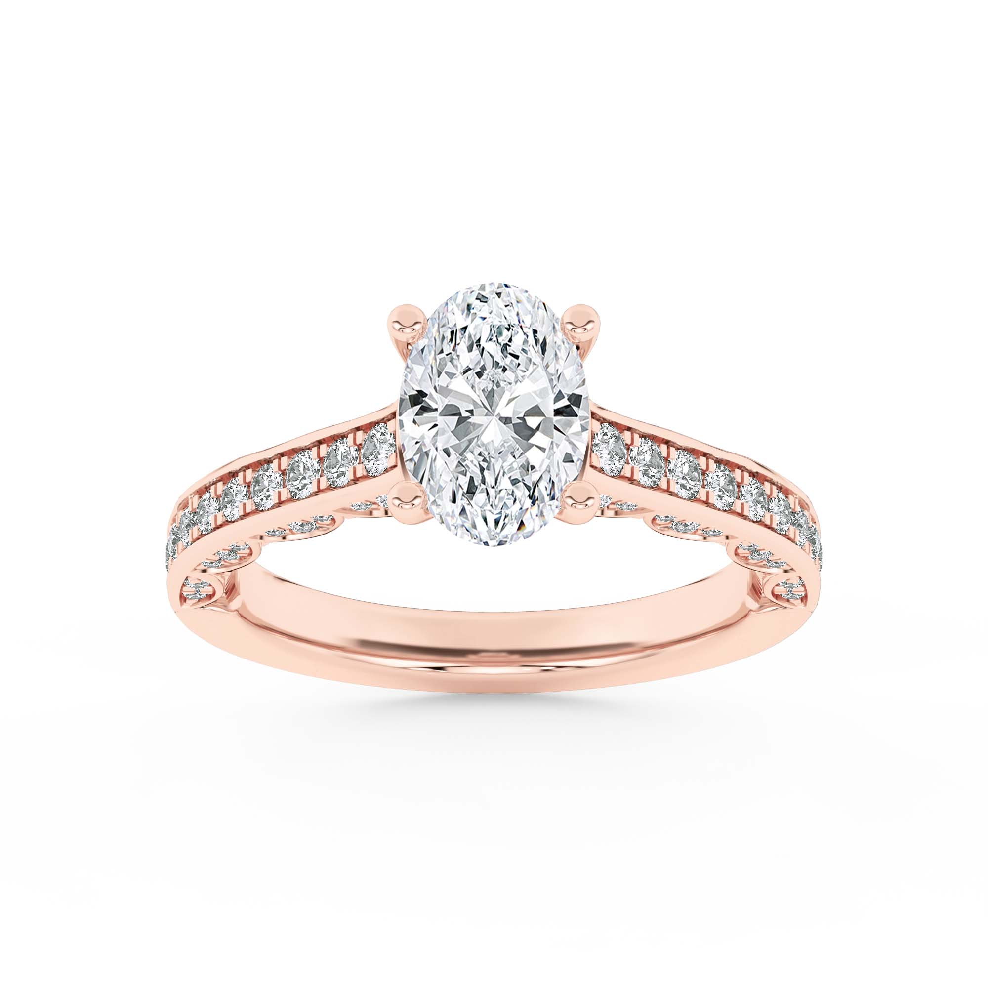 2.00 CT Oval Diamond Ring in 14K Rose Gold