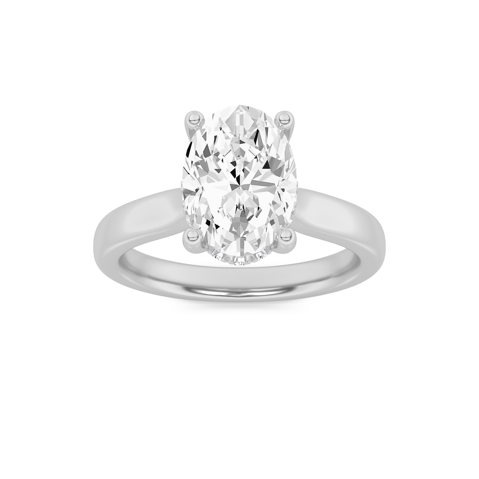 1.5Cttw Oval Shaped Lab Grown Diamond (F/VS) Hidden Halo Cathedral Shank Engagement Ring in 14K Gold