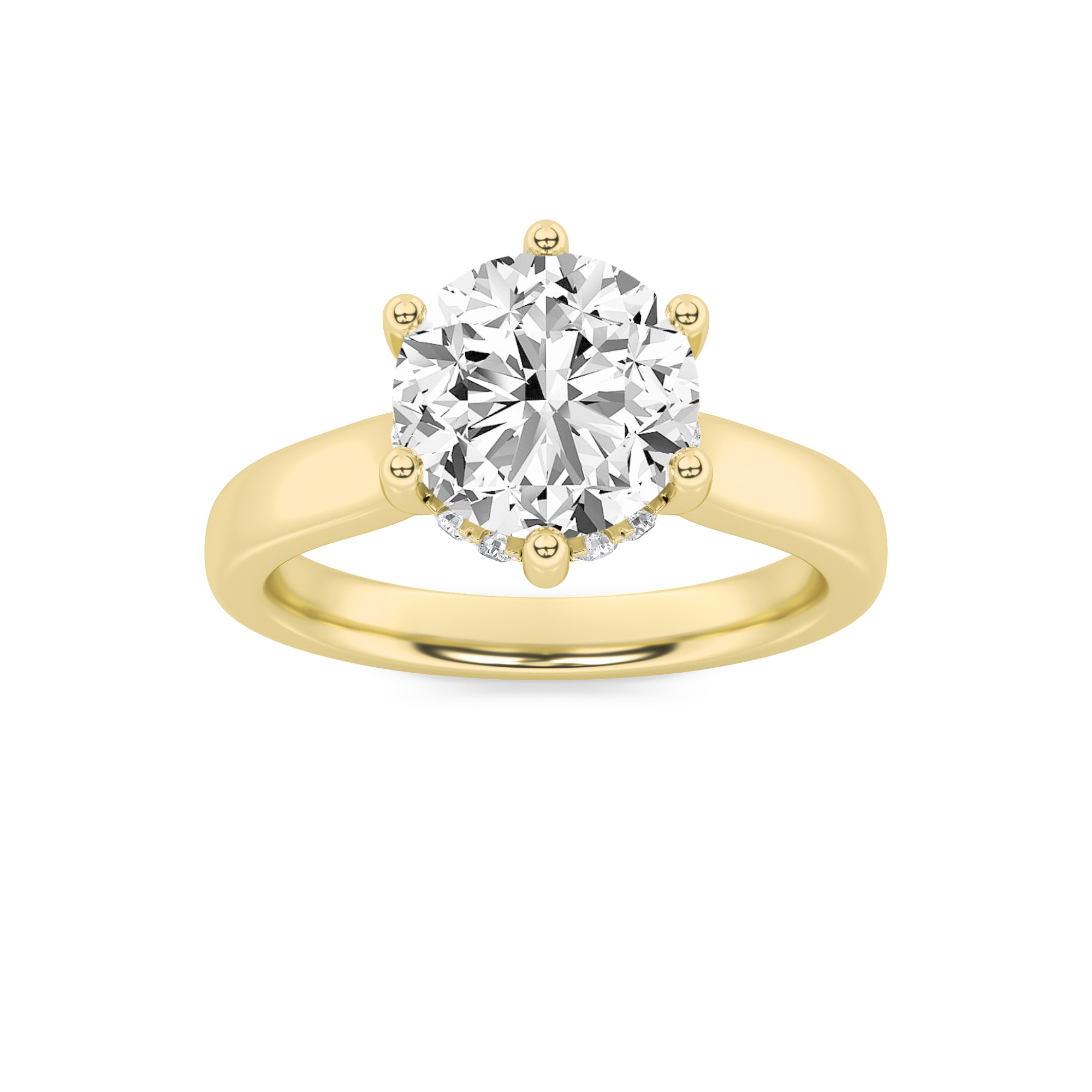 1Cttw Round Shaped Lab Grown Diamond (F/VS) Hidden Halo Cathedral Shank Engagement Ring in 14K Gold
