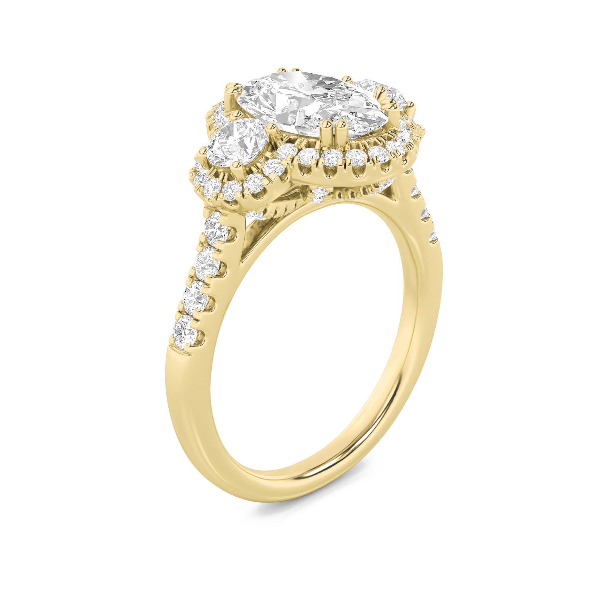 Three Stone Accented Ring  with Oval Shaped Lab Grown Diamond (F/VS) in 14K Gold view 3