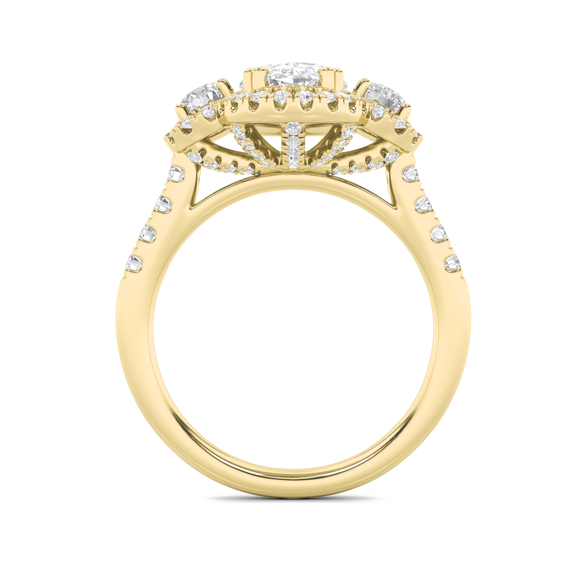 Three Stone Accented Ring  with Oval Shaped Lab Grown Diamond (F/VS) in 14K Gold view 4