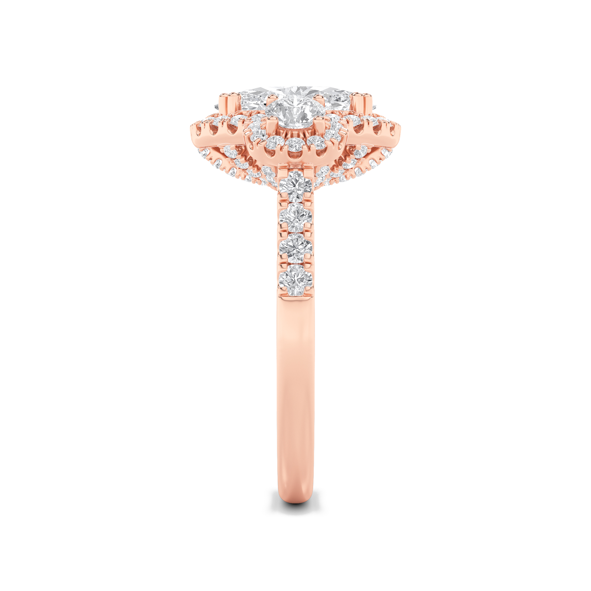 Three Stone Accented Ring  with Oval Shaped Lab Grown Diamond (F/VS) in 14K Gold view 5