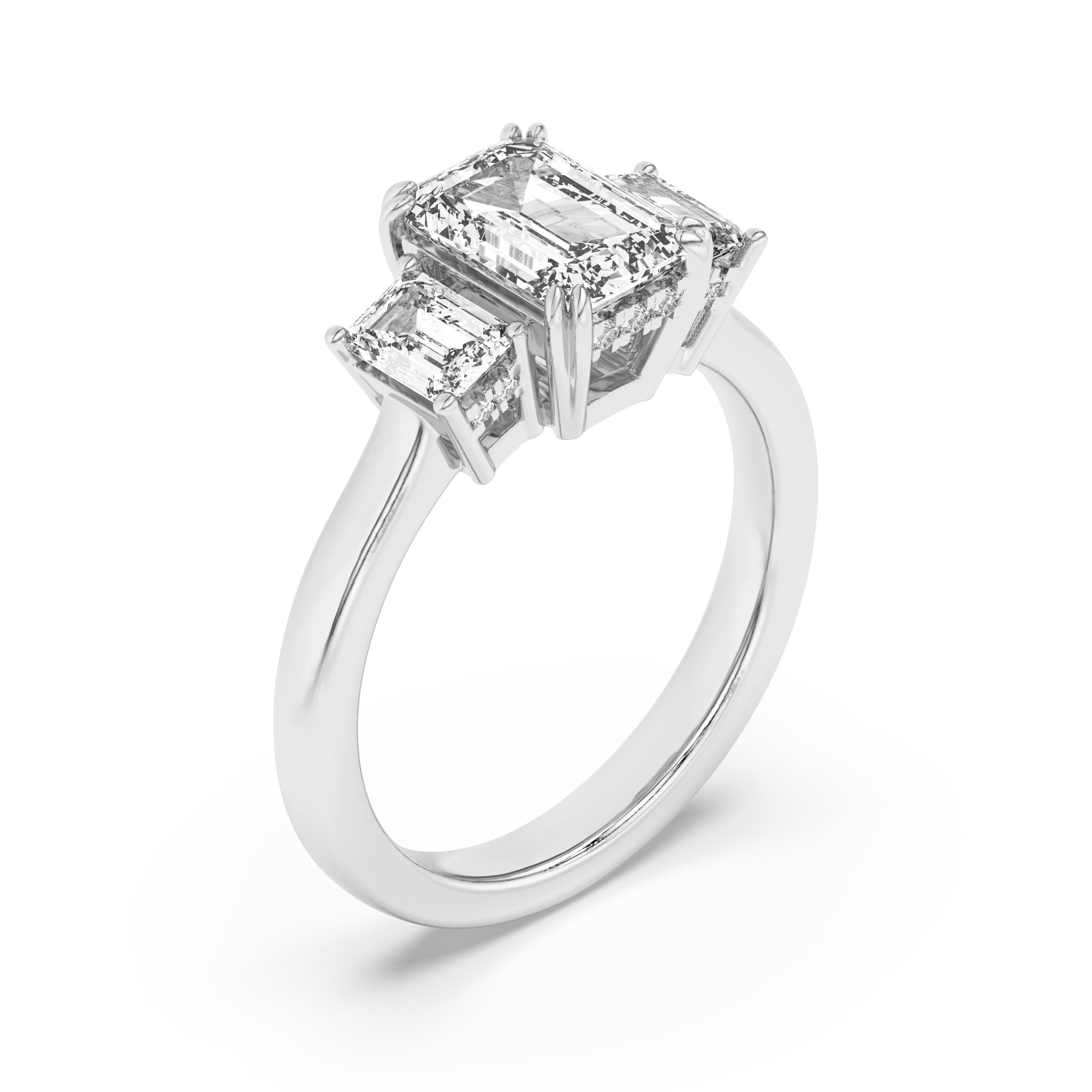 Three Stone Emerald Engagement Ring view 3