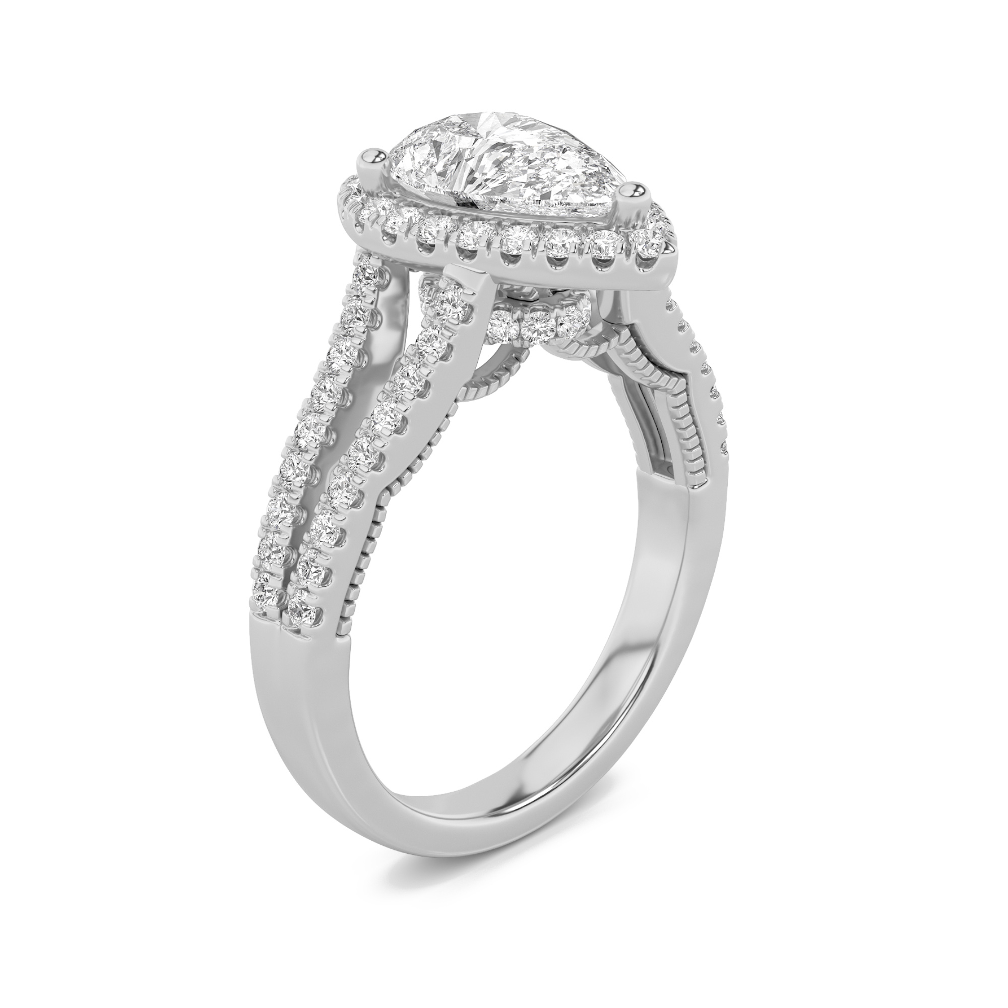 Split Shank Accented Ring  with Pear Shaped Lab Grown Diamond (F/VS) in 14K Gold view 3