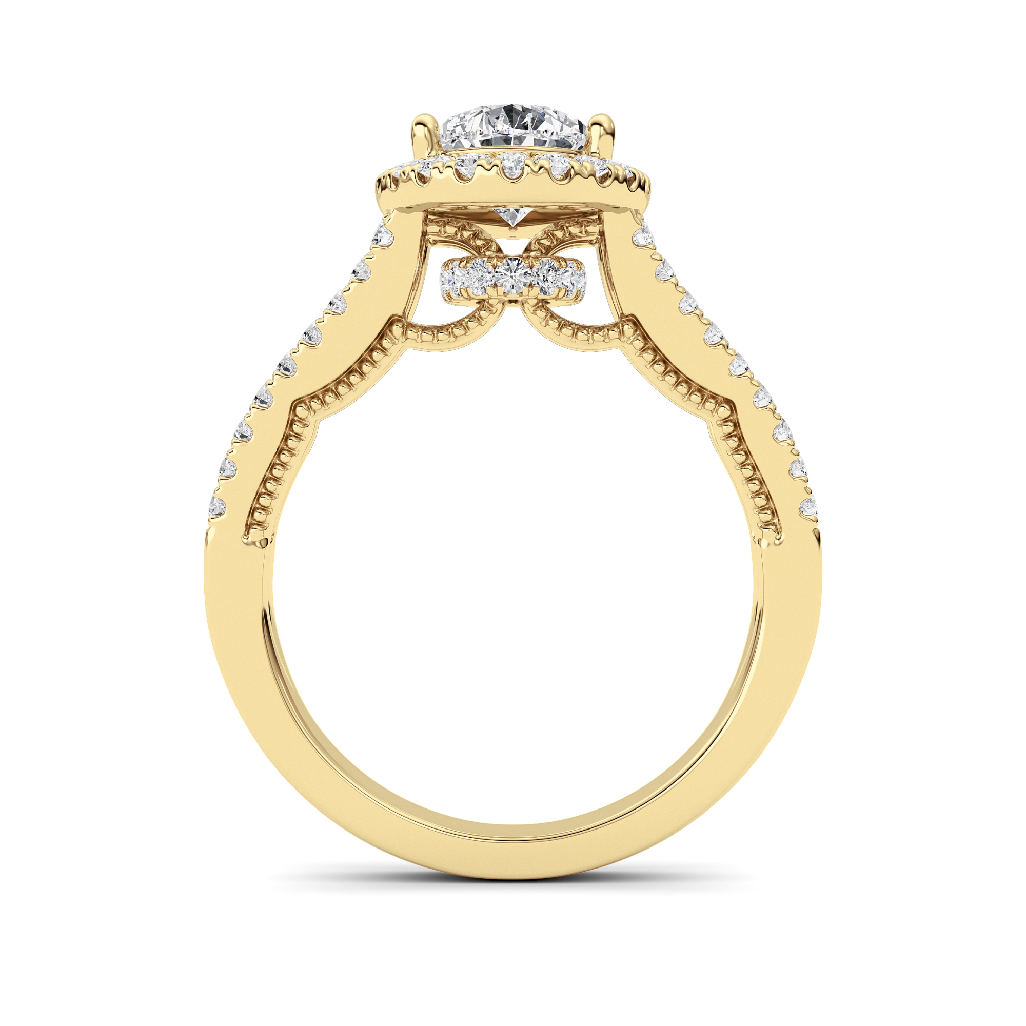 Split Shank Accented Ring  with Pear Shaped Lab Grown Diamond (F/VS) in 14K Gold view 4