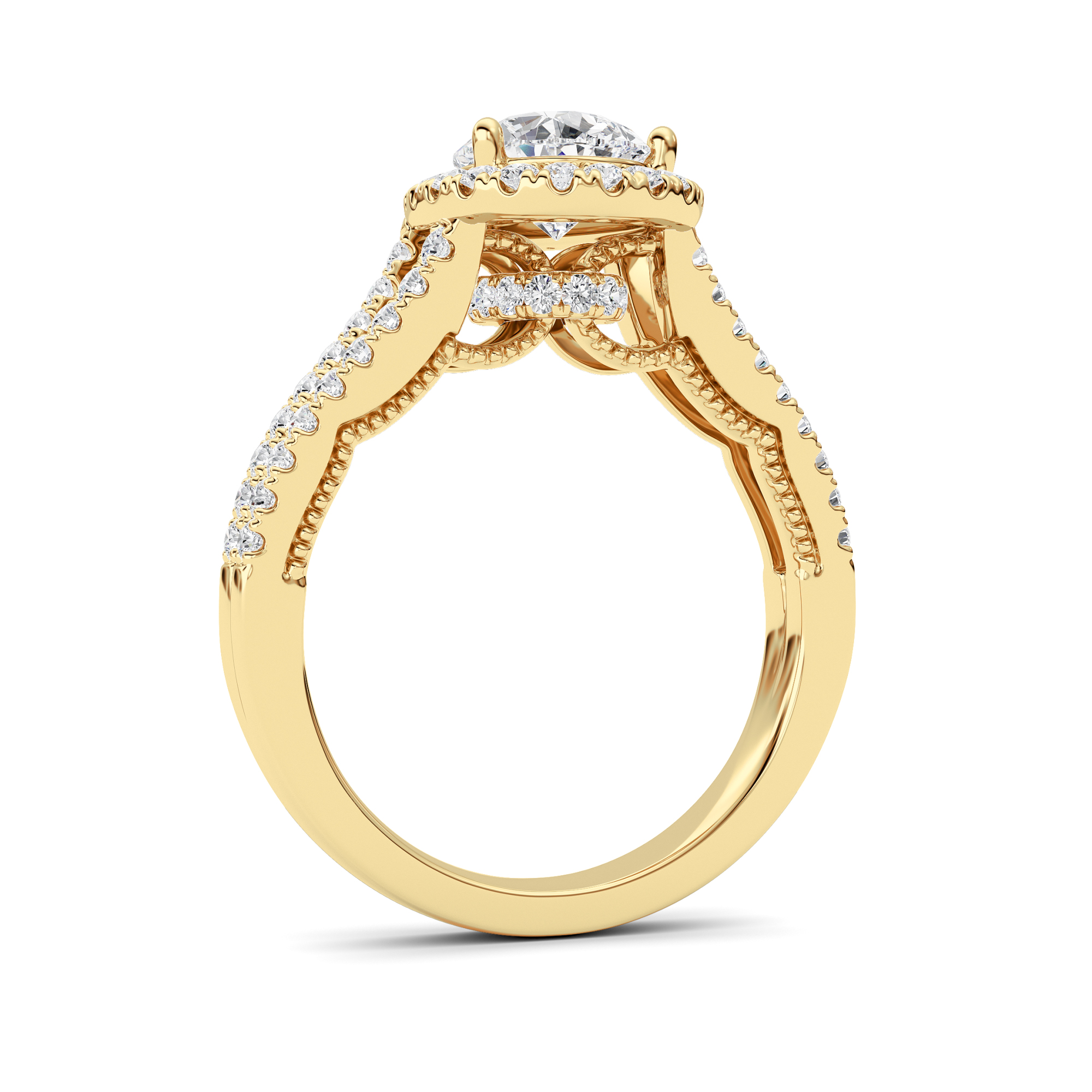 Split Shank Accented Ring  with Pear Shaped Lab Grown Diamond (F/VS) in 14K Gold view 5