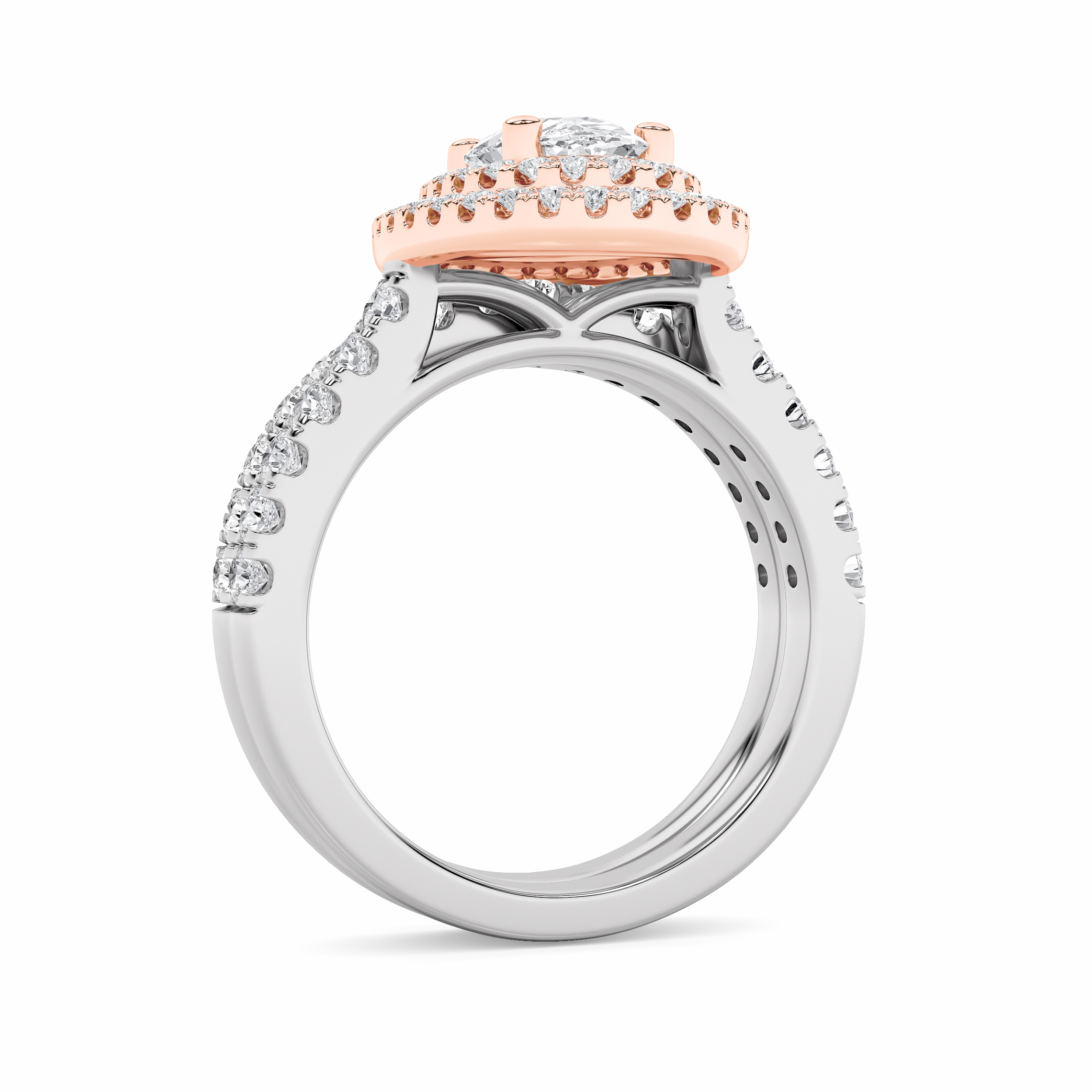 Double Halo Bridal Set Engagement Ring Set  with Oval Shaped Lab Grown Diamond (F/VS) in 14K Gold view 3
