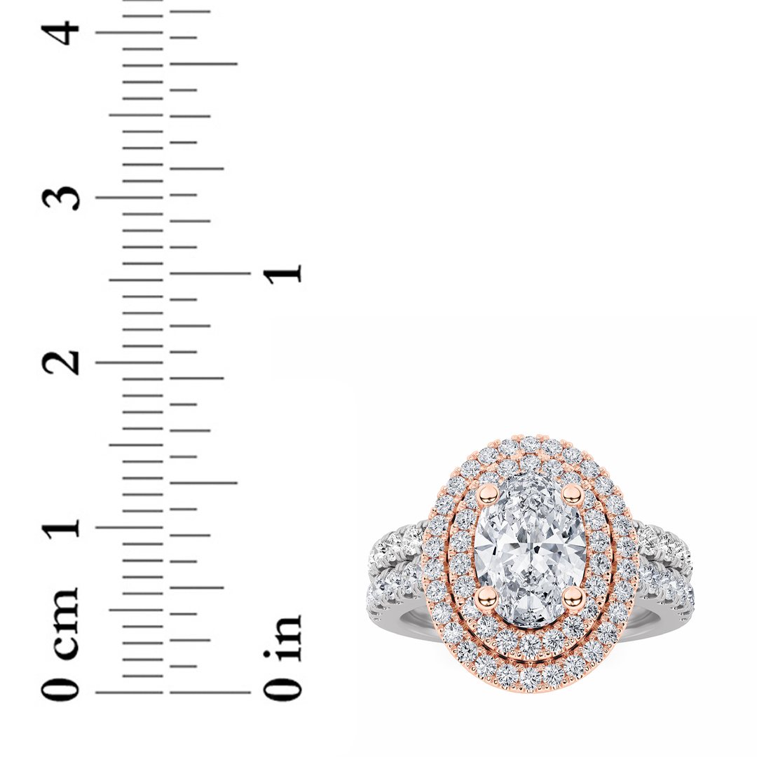 Double Halo Bridal Set Engagement Ring Set  with Oval Shaped Lab Grown Diamond (F/VS) in 14K Gold view 4