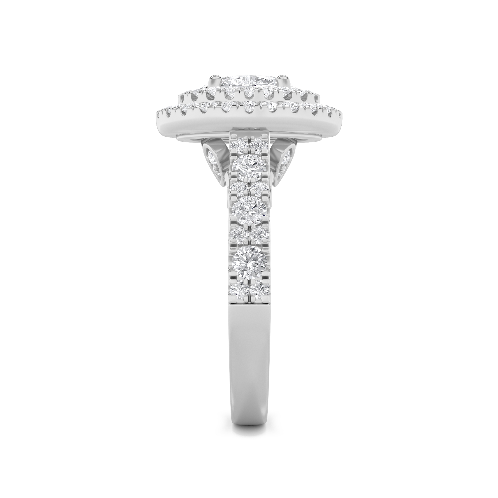 Double Halo Engagement Ring  with Pear Shaped Lab Grown Diamond (F/VS) in 14K Gold view 5