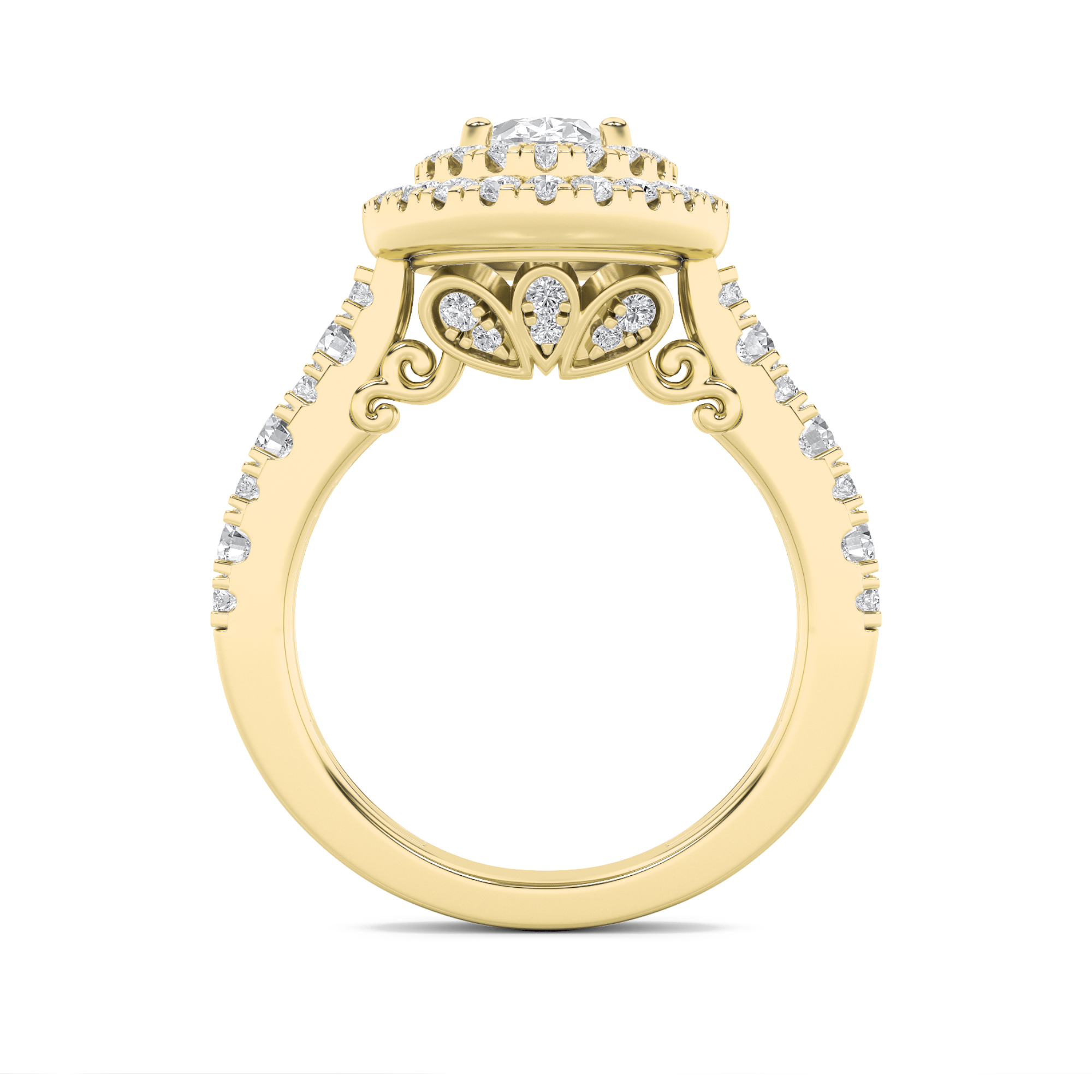 Double Halo Engagement Ring  with Pear Shaped Lab Grown Diamond (F/VS) in 14K Gold view 4